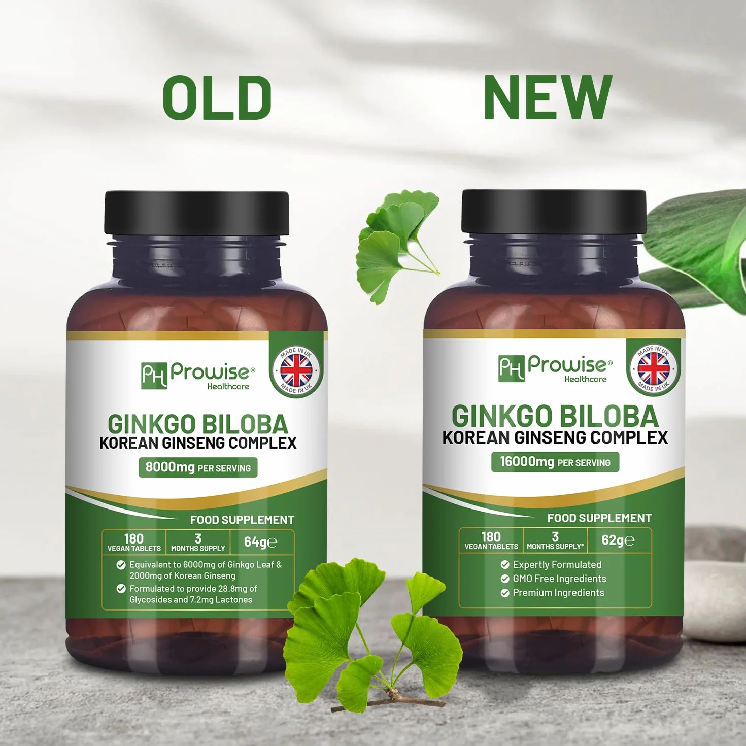 Ginkgo Biloba e Ginseng Coreano 16000mg 180 compresse vegane Prowise Healthcare