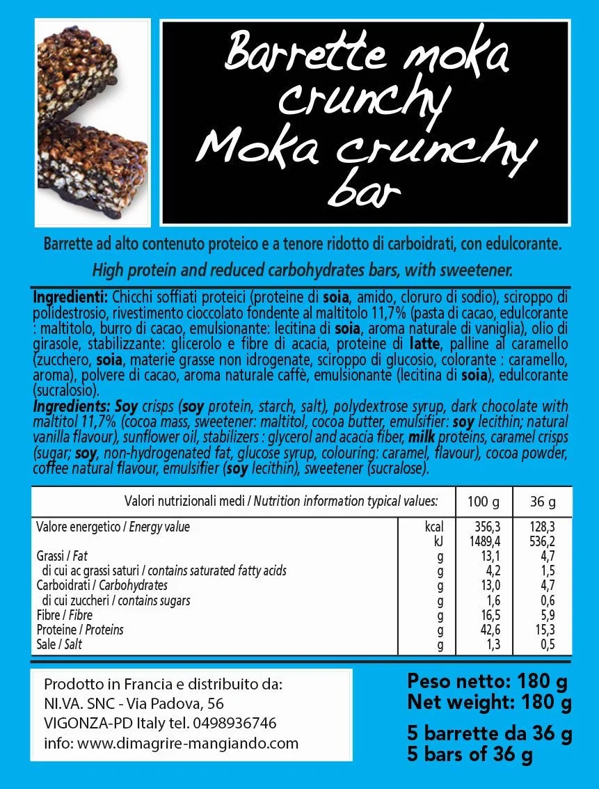 10 Barrette Crunchy Proteiche al Caffè Moka 0 Zuccheri 15g Proteine 4g Carboidrati