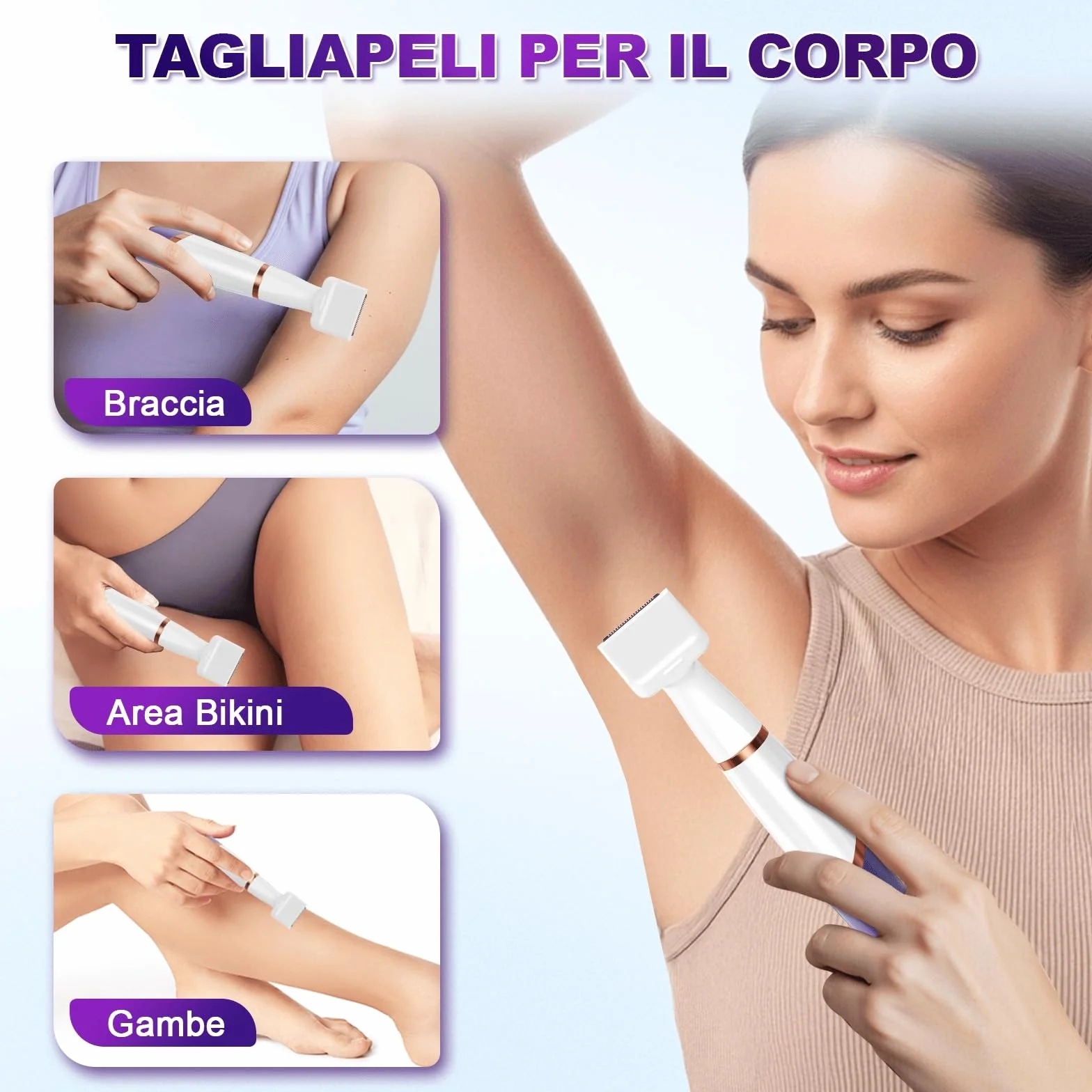 Rasoio Elettrico Donna, 4 in 1 Depilatore Corpo Donna Rasoio Parti Intime Depilatore Viso, Rasoio Intimo Rasoio Elettrico Corpo Epilatore Elettrico Capelli per Viso, Corpo