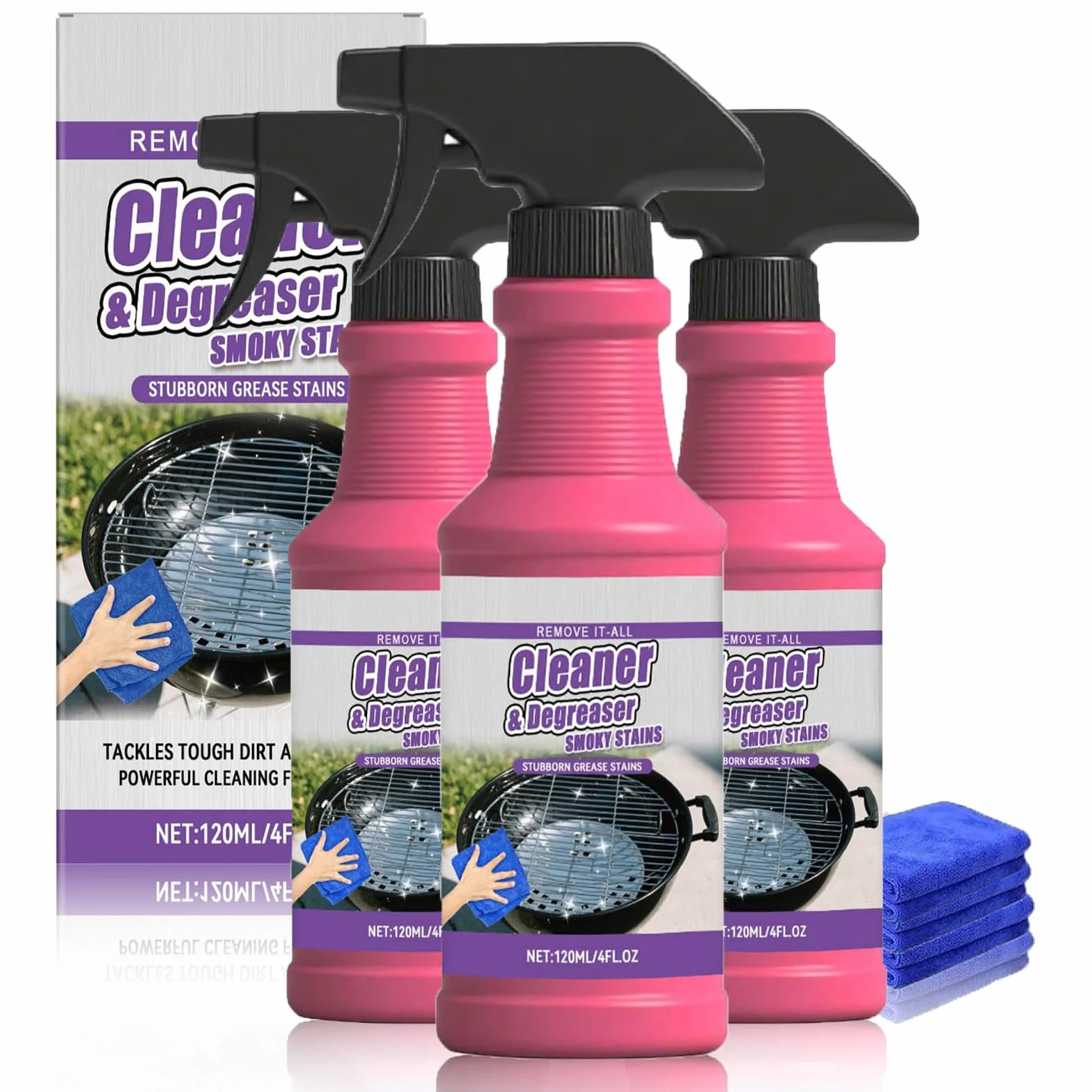 Pulitore Griglia Barbecue, Pulitore Spray Sgrassante per Griglie 120ML, Fast-Acting Heavy Duty Pulisci Forno, Spray Pulizia Forno Incrostato per Cucina Piastre di Cottura da Stoviglie (3PC)