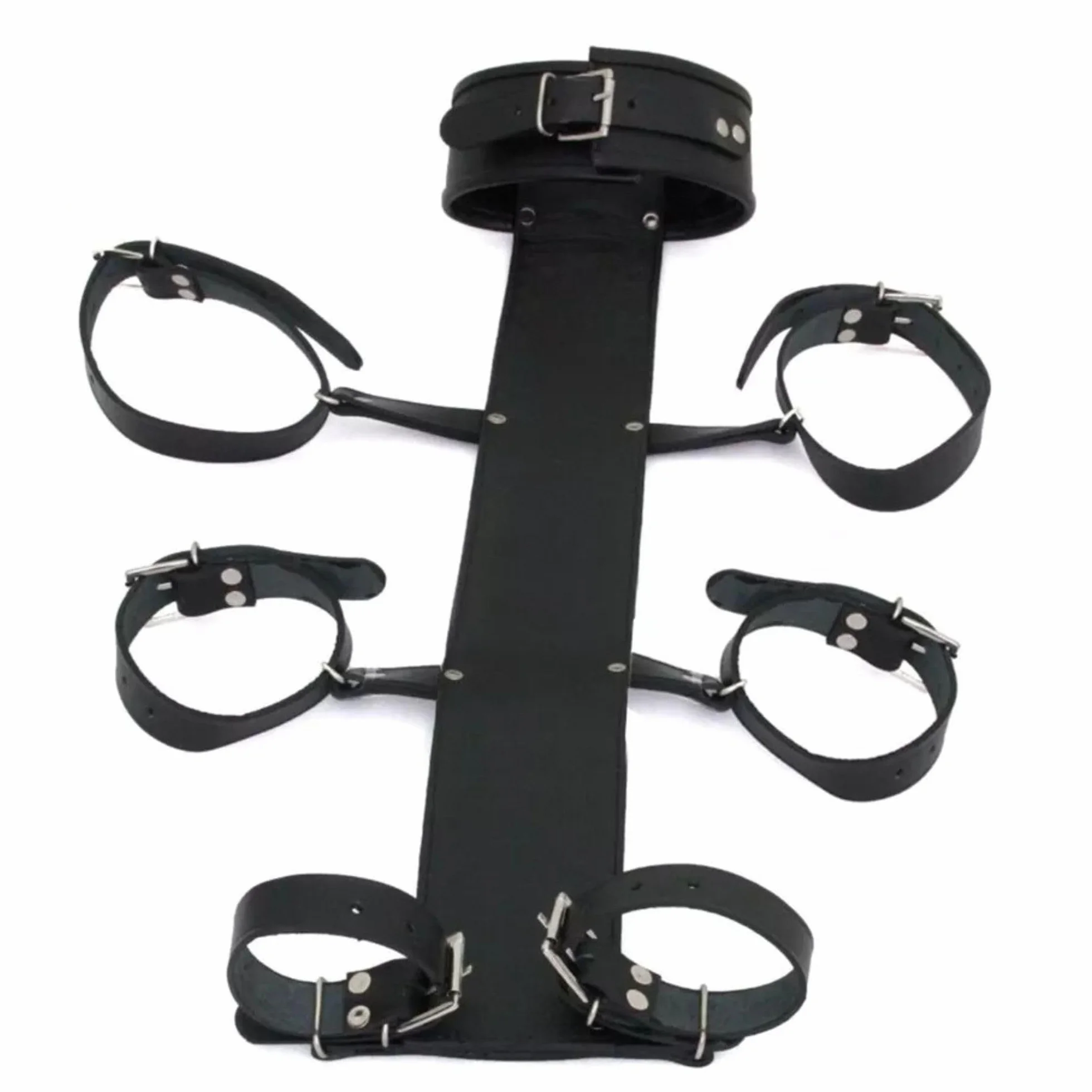 Set Restraints con Collare Regolabile Polsini da Polso e Gomito Catena in Pelle Resistente Nero
