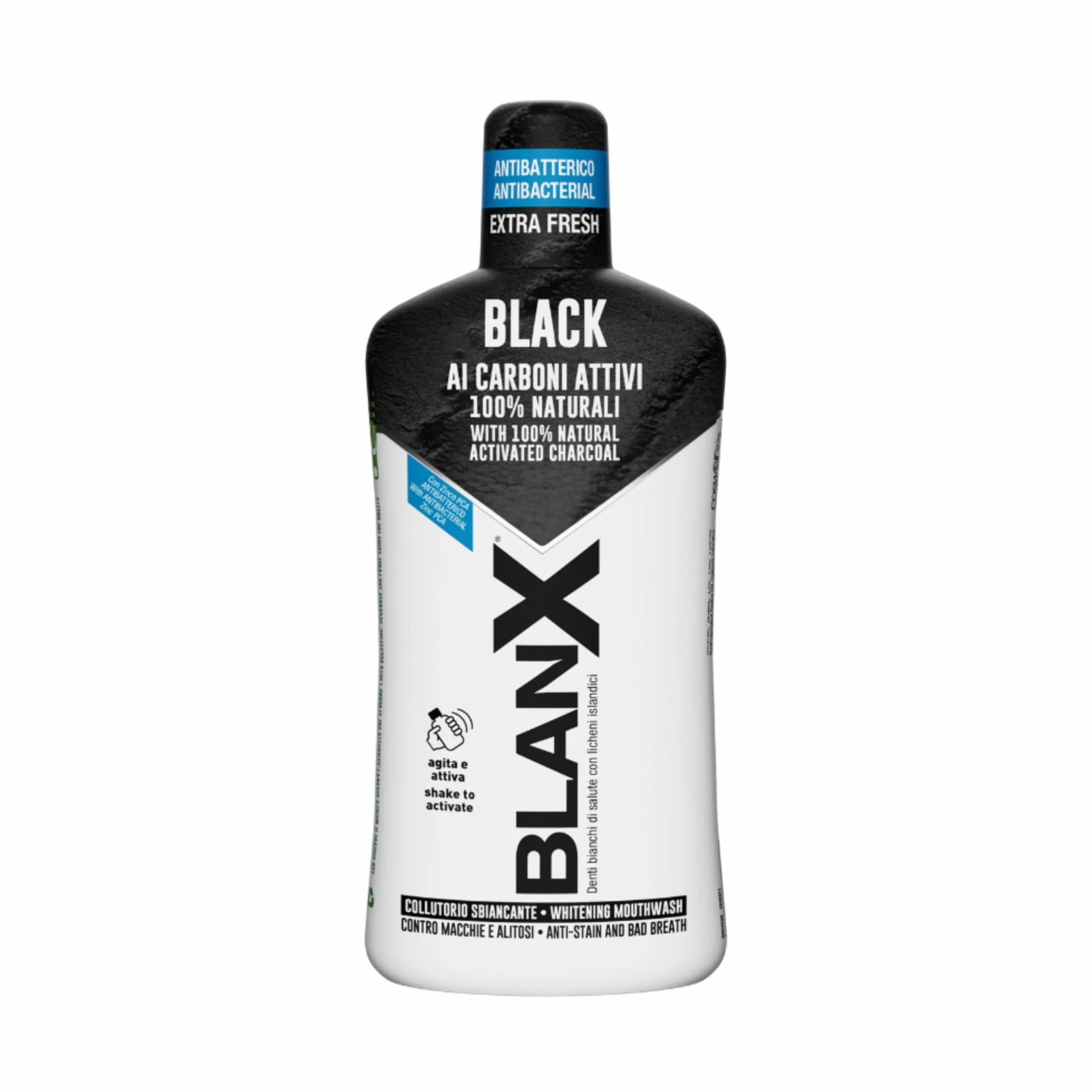Blanx Collutorio Sbiancante Black 500 ml con Licheni Artici, Zinco PCA e Carboni Attivi