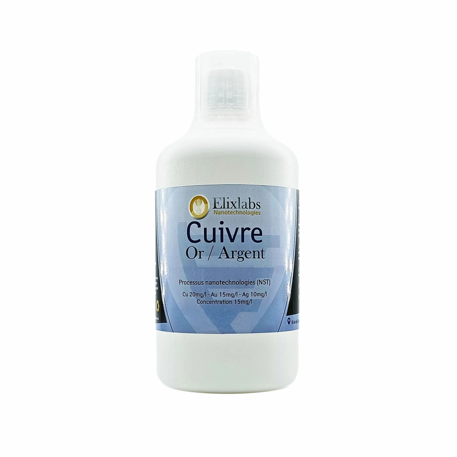 Rame oro argento - concentrazione di 10 mg/l (CU 8 mg/l – A 12 mg/l – Ag 10 mg/l) - 500 ml. Elixlabs® produzione francese di alta qualità e 100% naturale laboratorio certificato (Neutre)