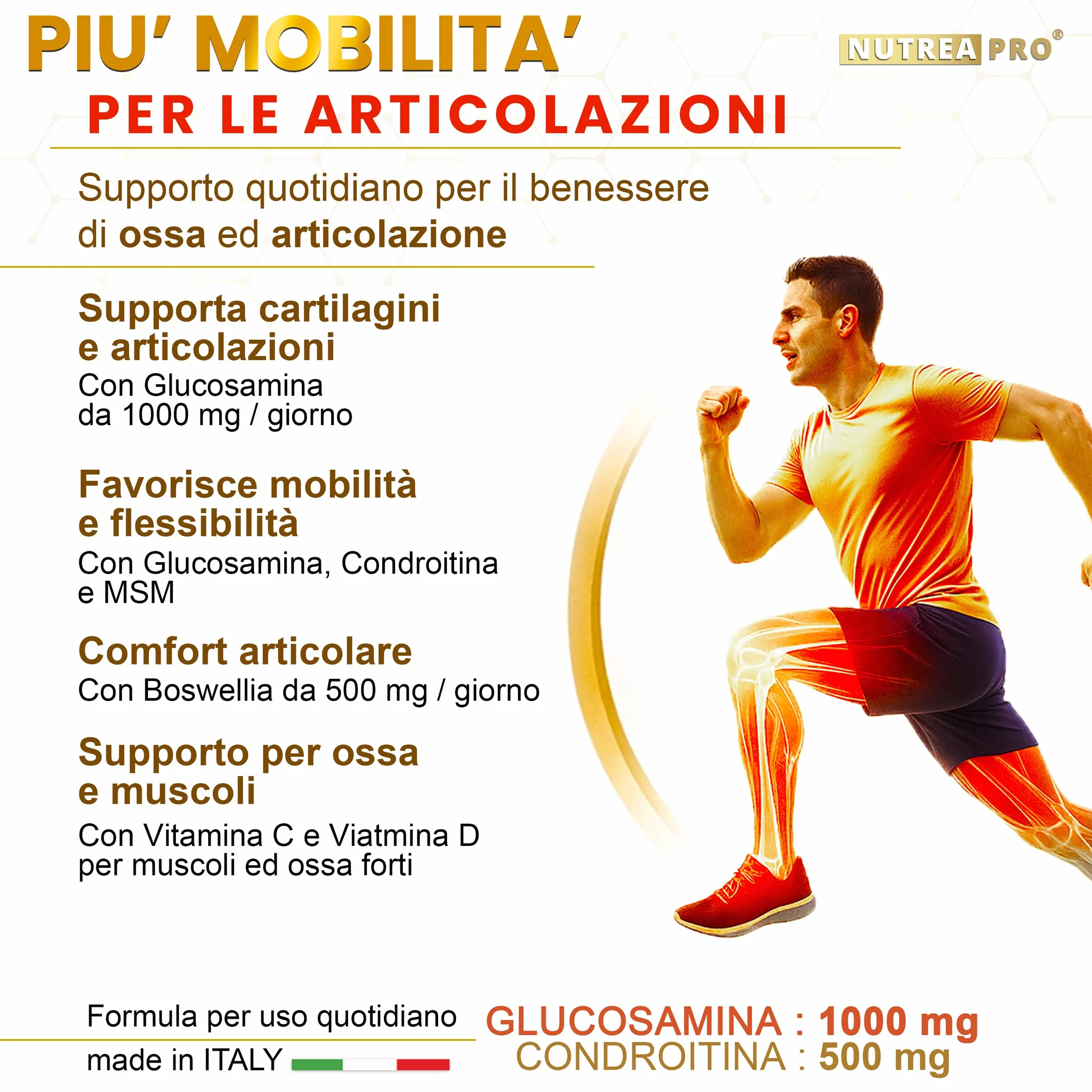 Glucosamina Condroitina MSM NUTREA PRO® | Formula Complex 2408 mg con Boswellia Serrata | 1000mg Glucosamina, 500mg Condroitina, 500mg MSM | integratore articolazioni e Mobilità | 120 Cps ITA