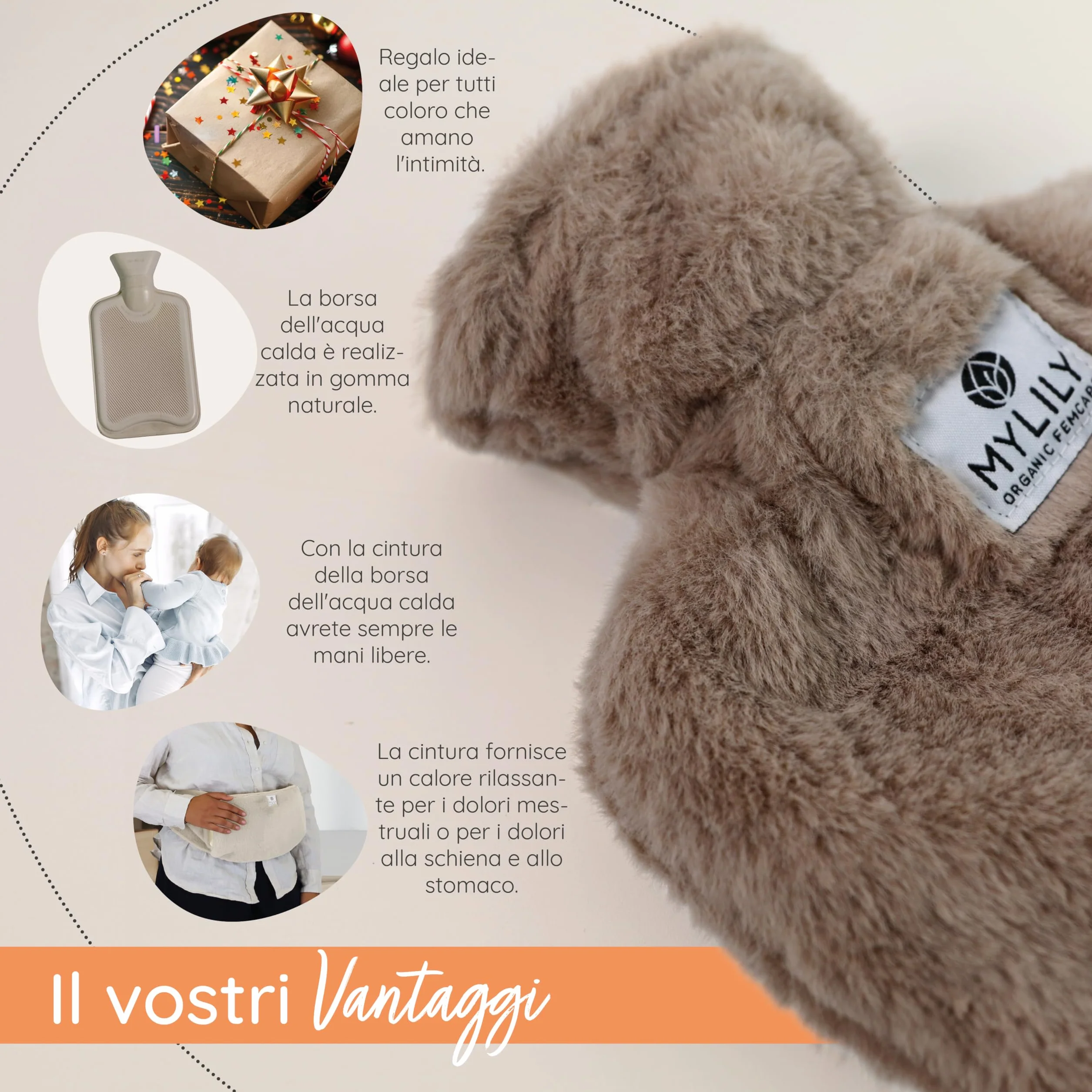MYLILY | cintura per borsa dell'acqua calda mestruale | borsa acqua calda peluche | bottiglia di acqua calda | cintura scalda schiena e mestruazioni