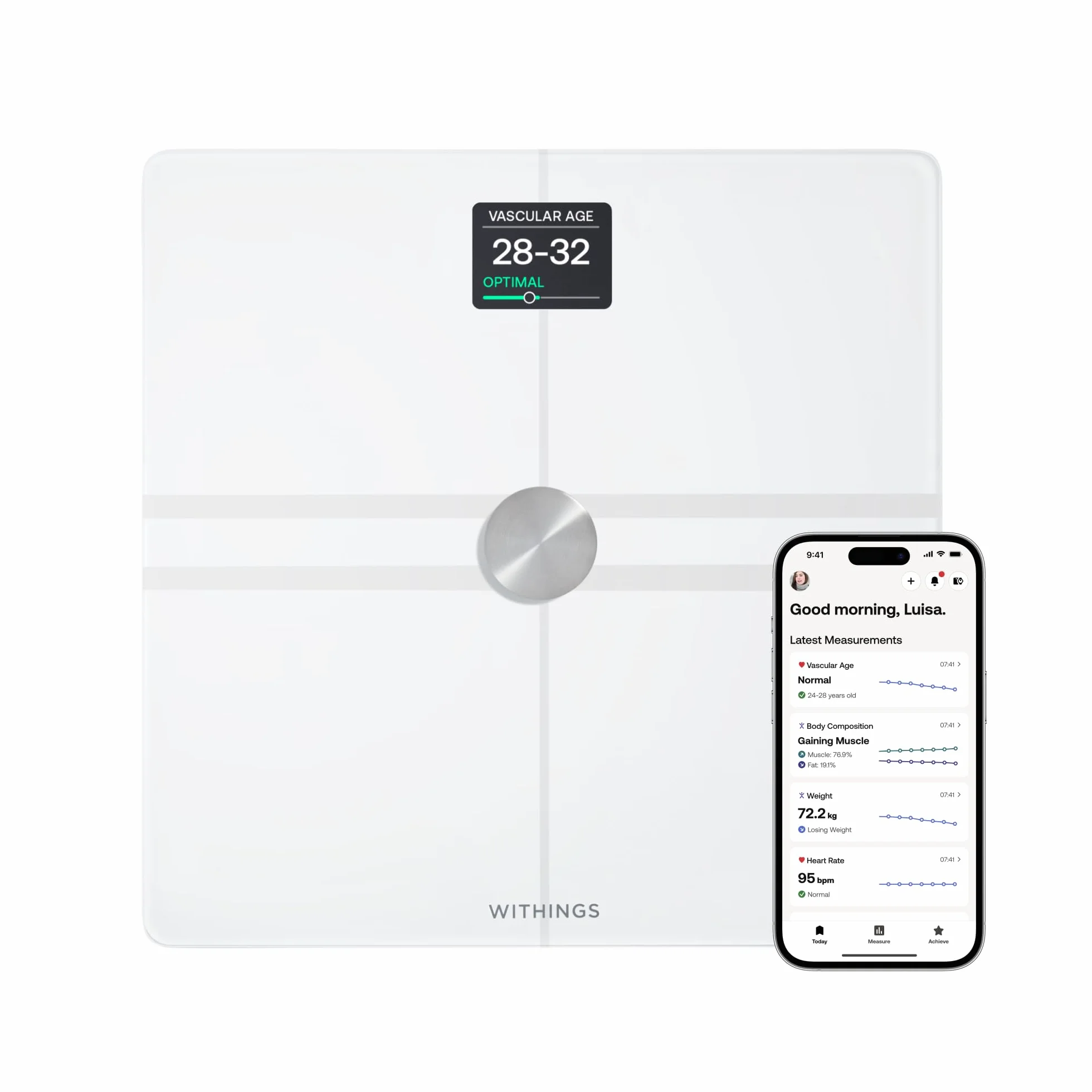 WITHINGS Body Comp - Bilancia pesapersone digitale WiFi con analisi corporea completa: peso, grasso corporeo, grasso muscolare, acqua e tracciamento cardiovascolare, Bilancia impedenziometrica, bianco