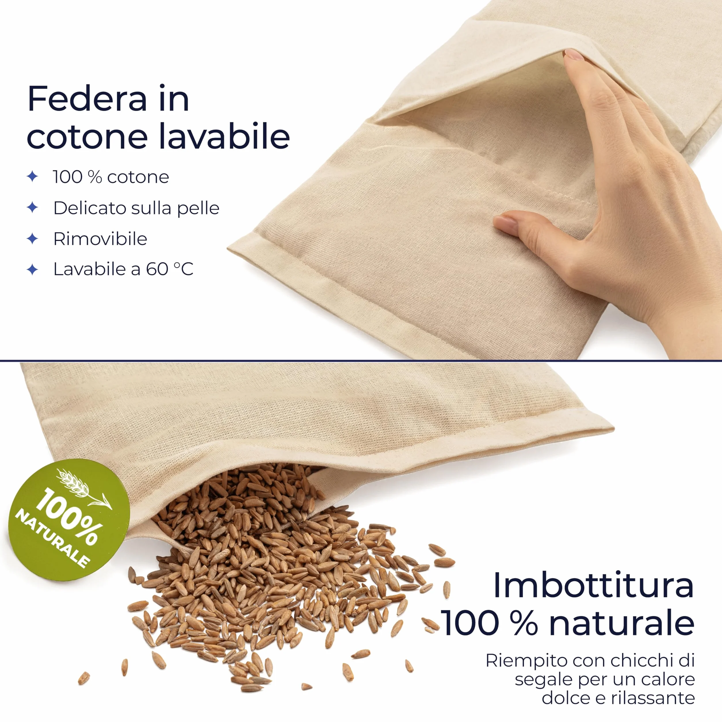 Dreamzie - Cuscino Riscaldante 20x53 cm - Scaldotto Con 100% di Chicchi di Grano Naturali - Alternativa Cuscino Noccioli Ciliegia