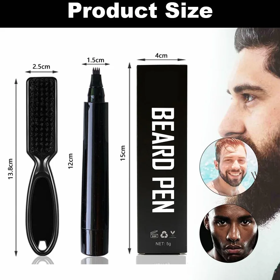 Penna per Barba Uomo,2pcs Kit Penna Barba Istantanea,Kit Matita Riempitiva per Barba Uomo,Beard Filling Pen,Riempimento Barba Impermeabile,Matita per Barba e Pennello per Barba
