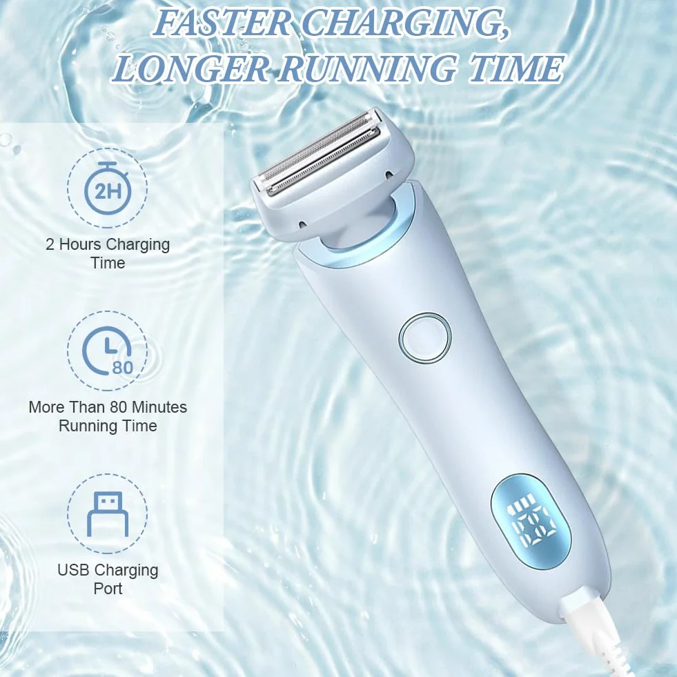 Rasoio Elettrico Donna Inguine, 2 in 1 IPX7 Rasoio Intimo ed Elettrico per Donne, Epilatore Viso Donna di Rimozione dei Peli per Bikini Ascelle Gambe Braccia E Viso, Ricaricabile Dry Wet