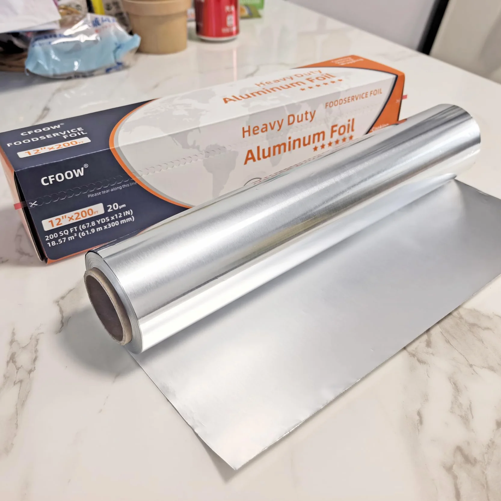 Carta Alluminio Extra Resistente – Spessore 20 Micron – 30 cm x 60 m – Per Airfryer, Forno & Barbecue – Con Taglierino Integrato – Qualità Professionale