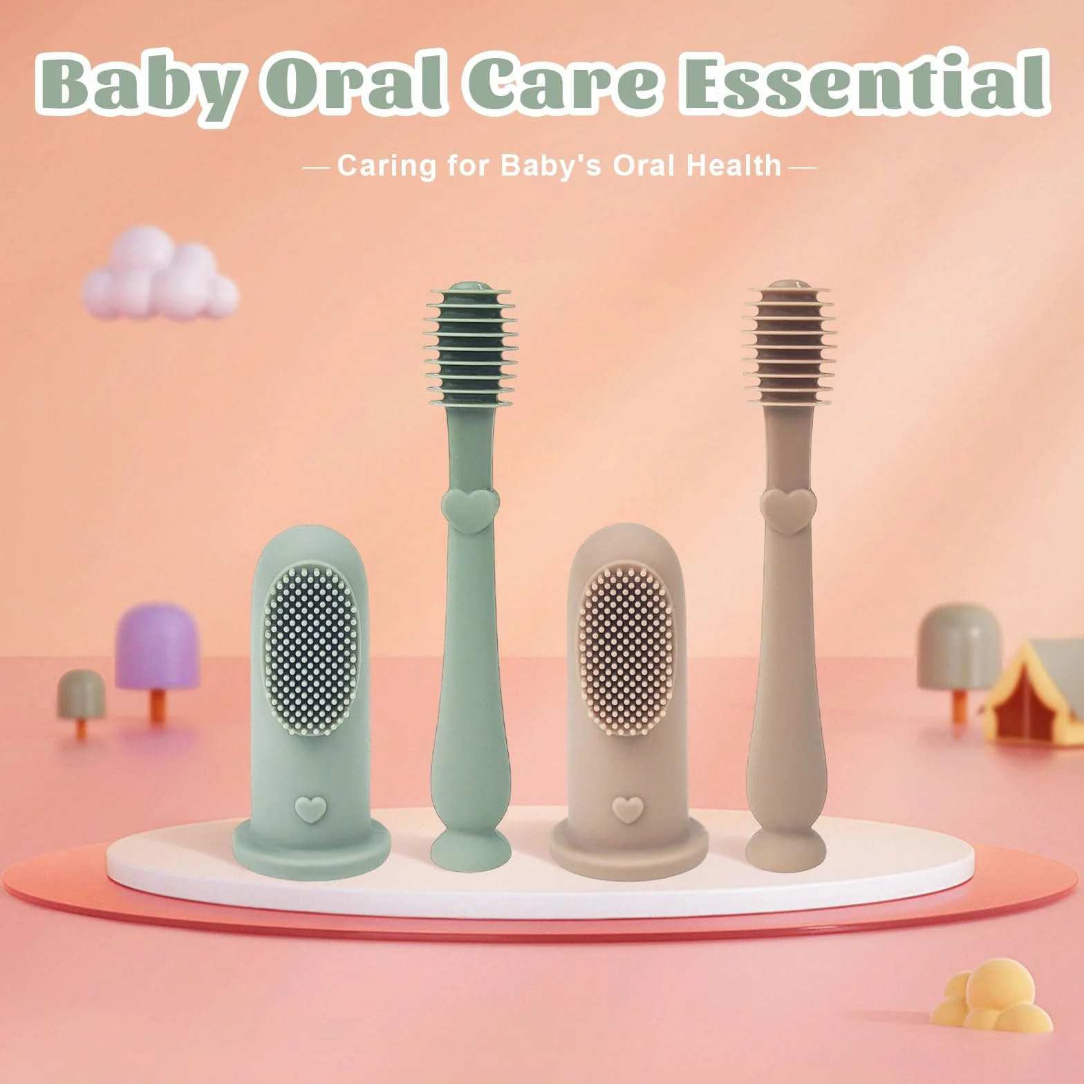UILYNIU 4 Pezzi Silicone Spazzolino da Denti per Neonati, Spazzolino Bambini da Dito, Lingua Cleaning Neonato, Set Cura Dentale per Bambini