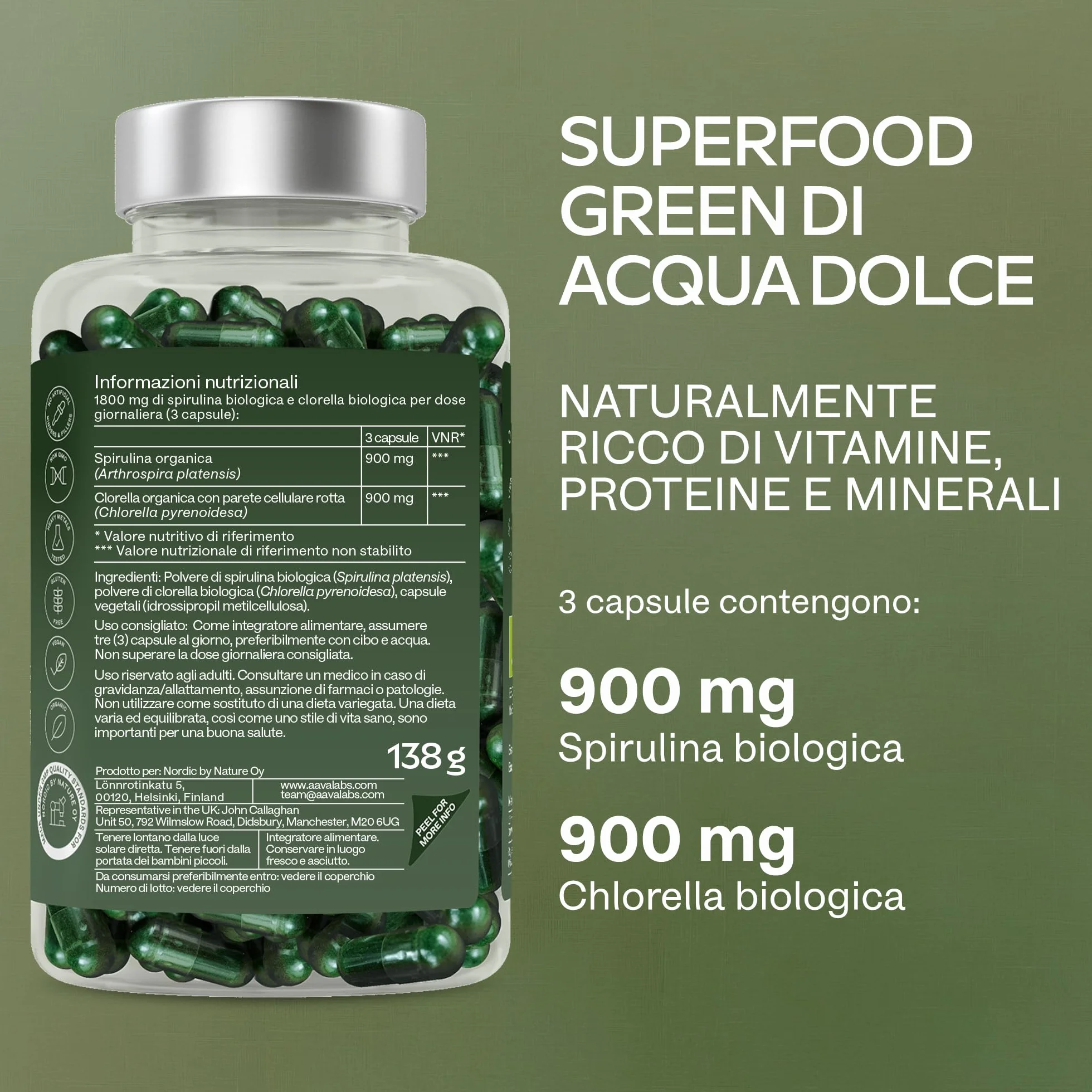 AAVALABS Spirulina & Chlorella Bio 1800 mg 200 Capsule Vegan