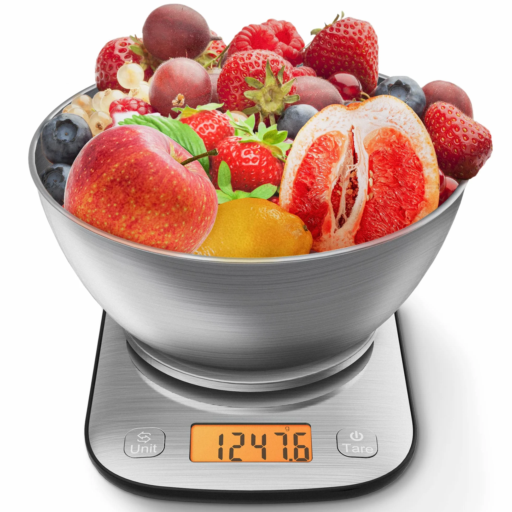 Bilancia digitale da cucina IPX6 in acciaio inox professionale con ciotola per la perdita di peso