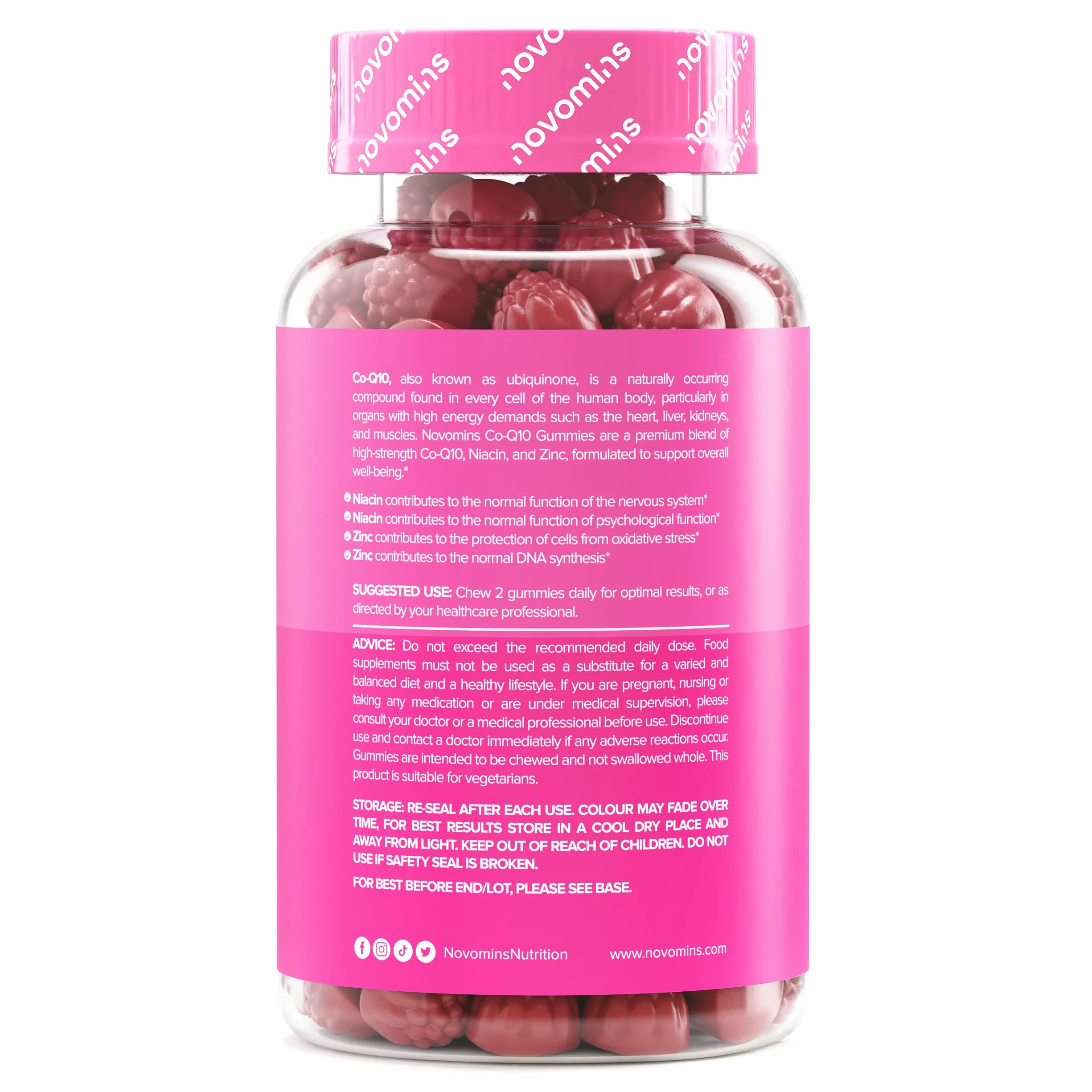 Coenzima Q10 Gommose – 250 mg di CoQ10 (Ubichinone) ad Alta Concentrazione – con Zinco e Vitamina B3 – Energia e Difese – Vegan – 60 Gommose Gusto Arancia – Novomins