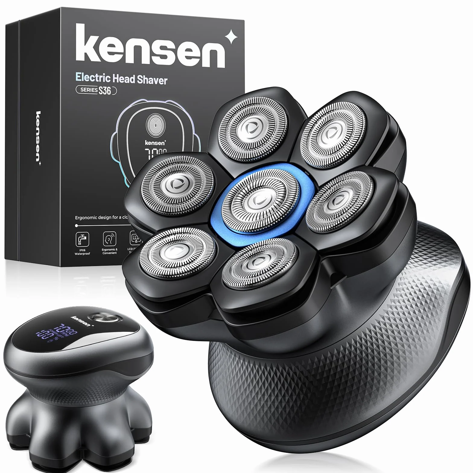 Kensen Rasoio Zero Assoluto 2 Velocità 7D Impermeabile Cordless 100 Minuti Display LED USB-C Nero Uomo