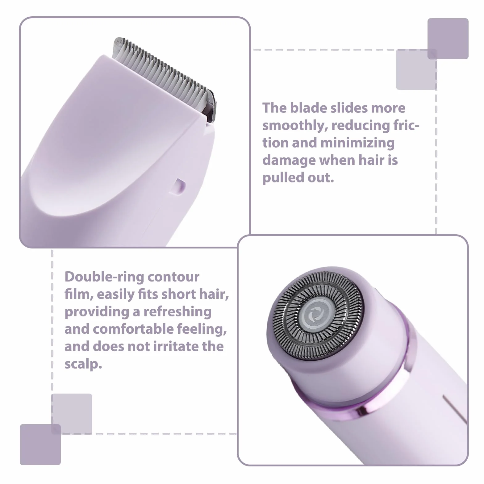 Rasoio elettrico da donna 2 in 1: rasoio intimo a doppia testa per donne, bikini trimmer, impermeabile bagnato e asciutto per viso, corpo, gamba, bikini, viola