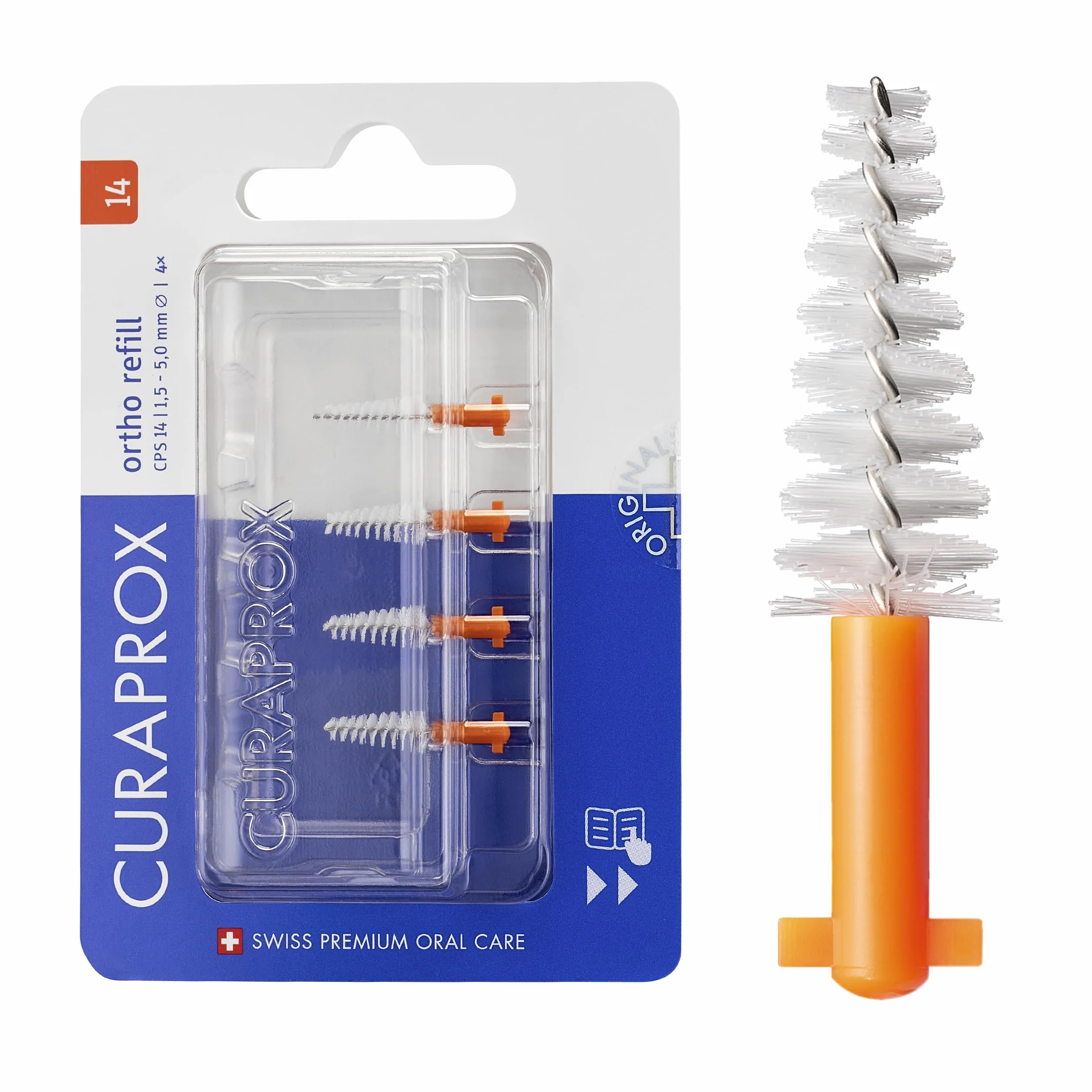 Curaprox Spazzolino interdentale Refill Ortho-Size 14 4-Pack Arancione