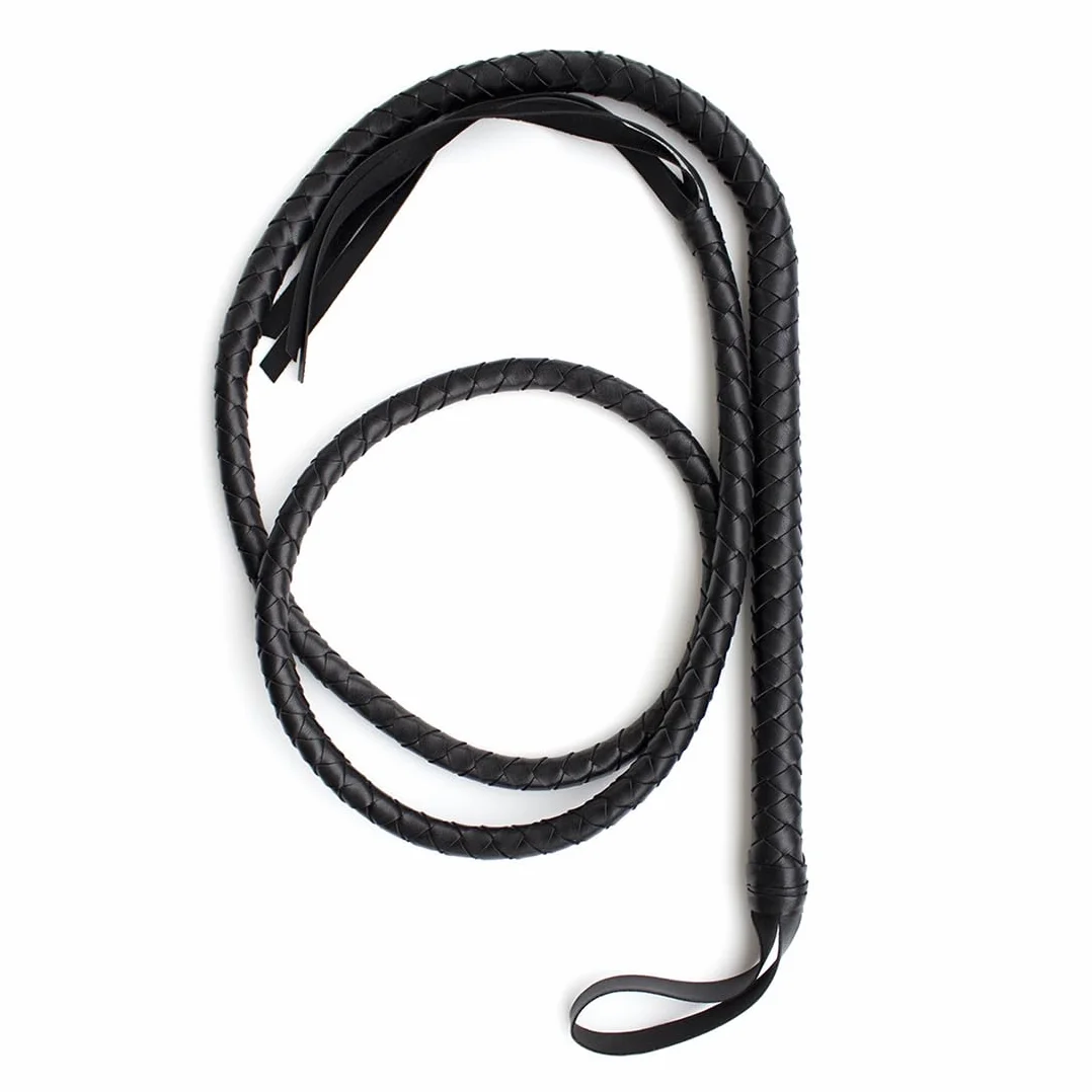 Frusta in vera pelle nera Indiana Jones 1,9 m per equitazione BDSM