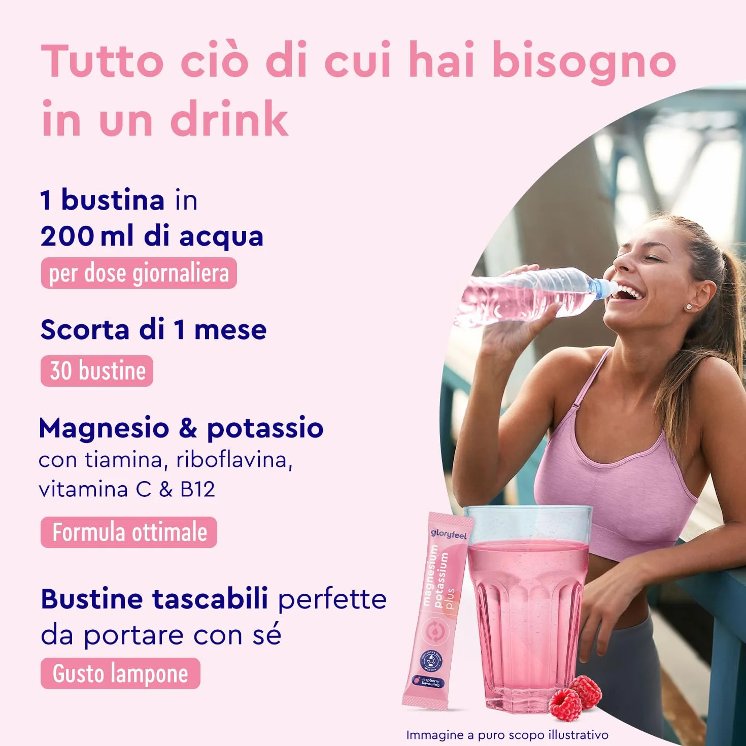 Magnesio e Potassio Integratore, Eletto PRODOTTO DELL'ANNO 2025, Gusto Lampone, 30 Bustine, Vitamina C, B12, Riboflavina e Tiamina, Contro Stanchezza e Affaticamento, per Sistema Immunitario e Nervoso