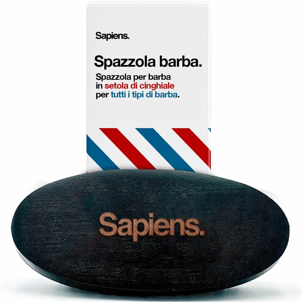 Sapiens Spazzola Barba Uomo in Setole di Cinghiale - Beard Brush per Pettinare e Disciplinare