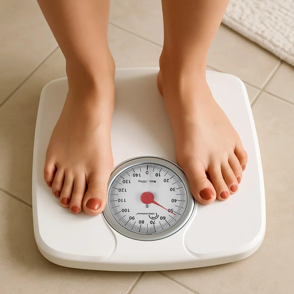 LITTLE BALANCE 8935 Confort 150, Bilancia pesapersone meccanica, Bilancia con schermo XL, Forma compatta, 150 kg, Bianco