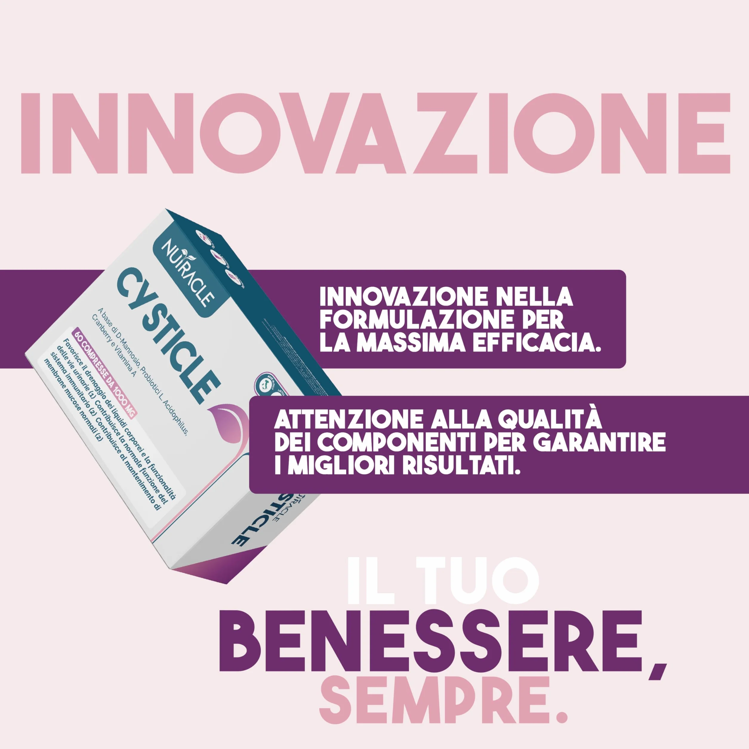 CYSTICLE | D-Mannosio Puro 1200mg | Integratore Cistite, con Mirtillo Rosso, Probiotici e Vitamina A | Per Candida e Infezioni Vie Urinarie | Vegan, Senza Glutine (60 compresse (Confezione da 1))