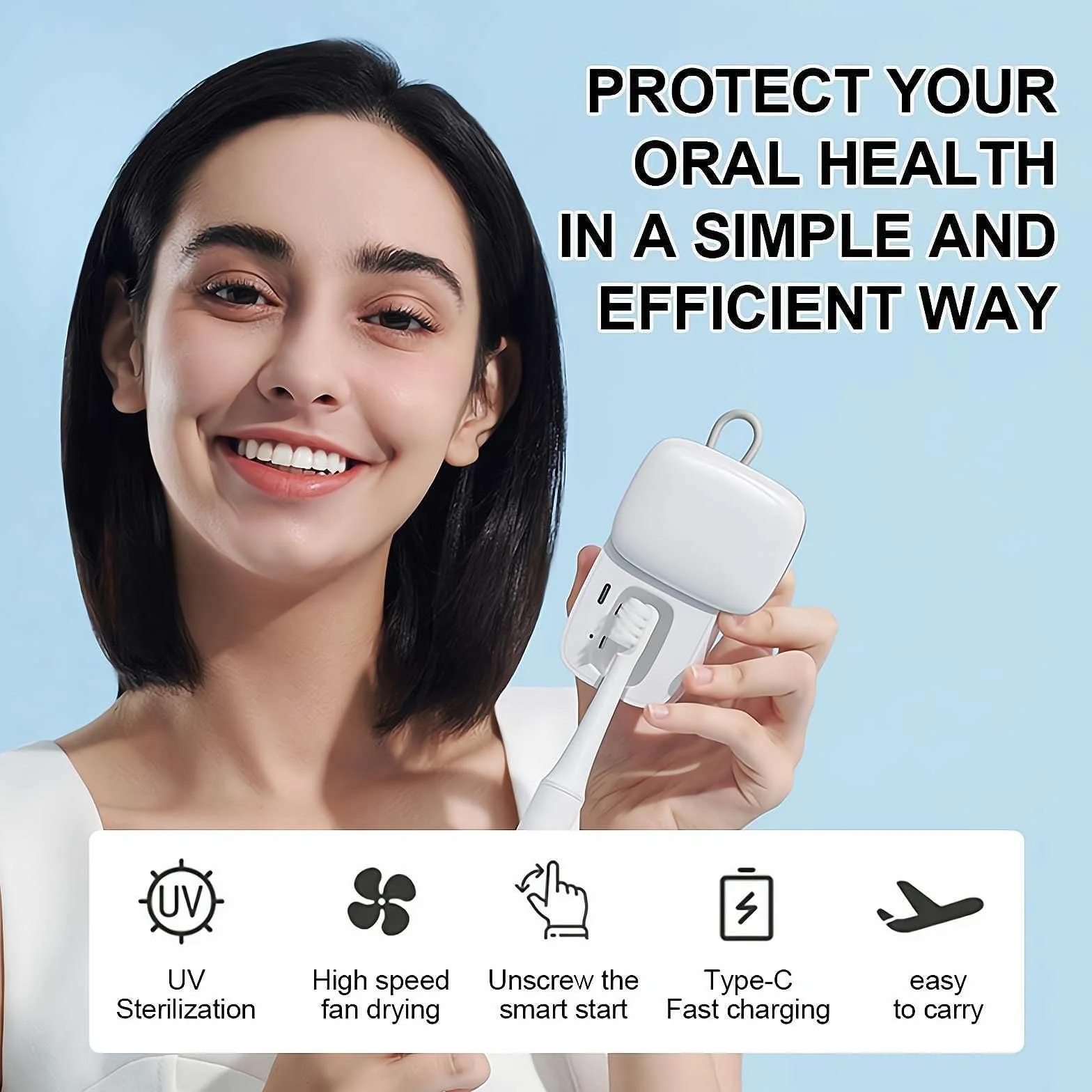 Spazzolino da denti disinfettante UV e con luce UV, sterilizzatore per spazzolino da denti, custodia, spazzolino da denti ricaricabile USB portatile, rosa