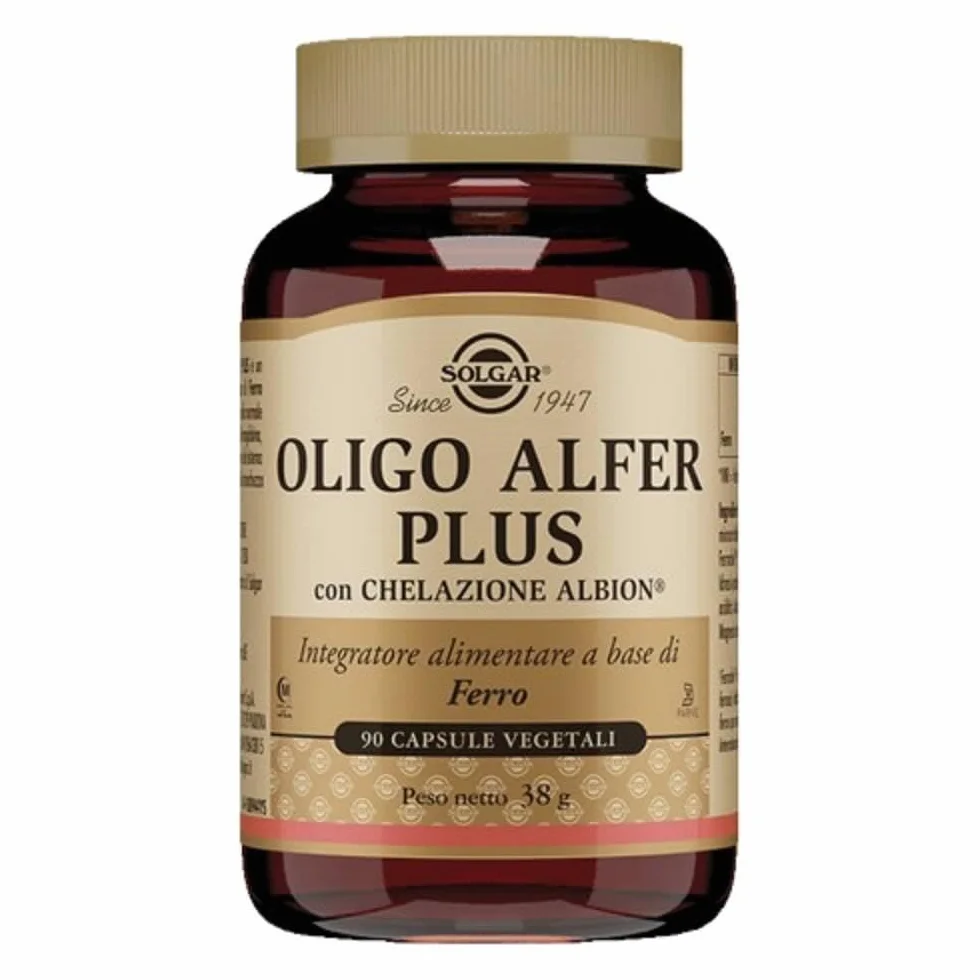 Solgar OLIGO ALFER PLUS – Ferro bisglicinato “gentile”, alta biodisponibilità, 90 capsule vegetali