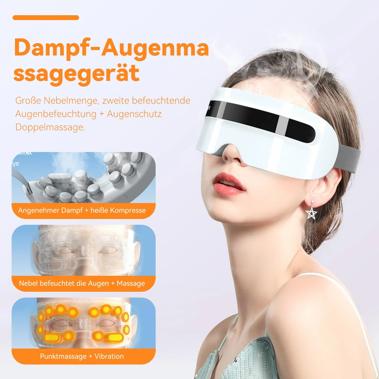 Massaggiatore per gli occhi con vapore, maschera riscaldante con vibrazione e musica Bluetooth, 5 modalità ricaricabile