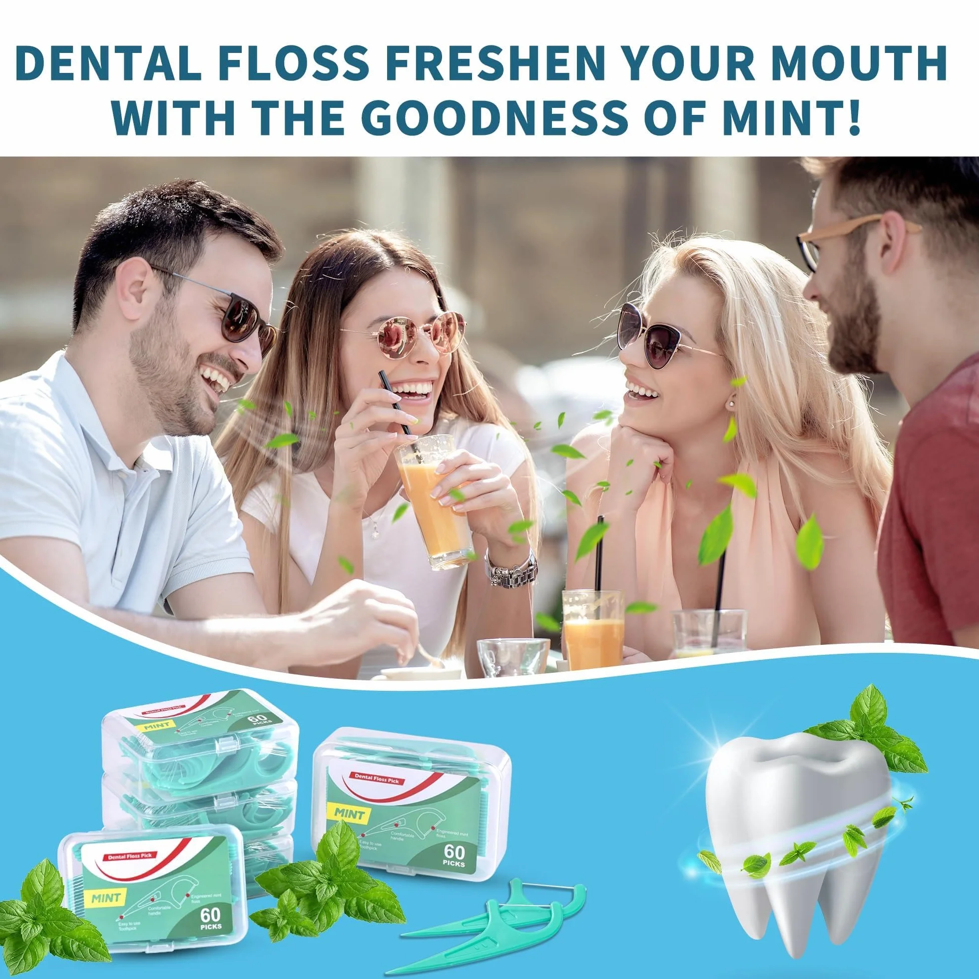 300 Pcs Filo Interdentale in UHMWPE con Sapore di Menta Piperita con Scatola di Conservazione Igienico e Portatile Cura Dentistica per Tutta Famiglia