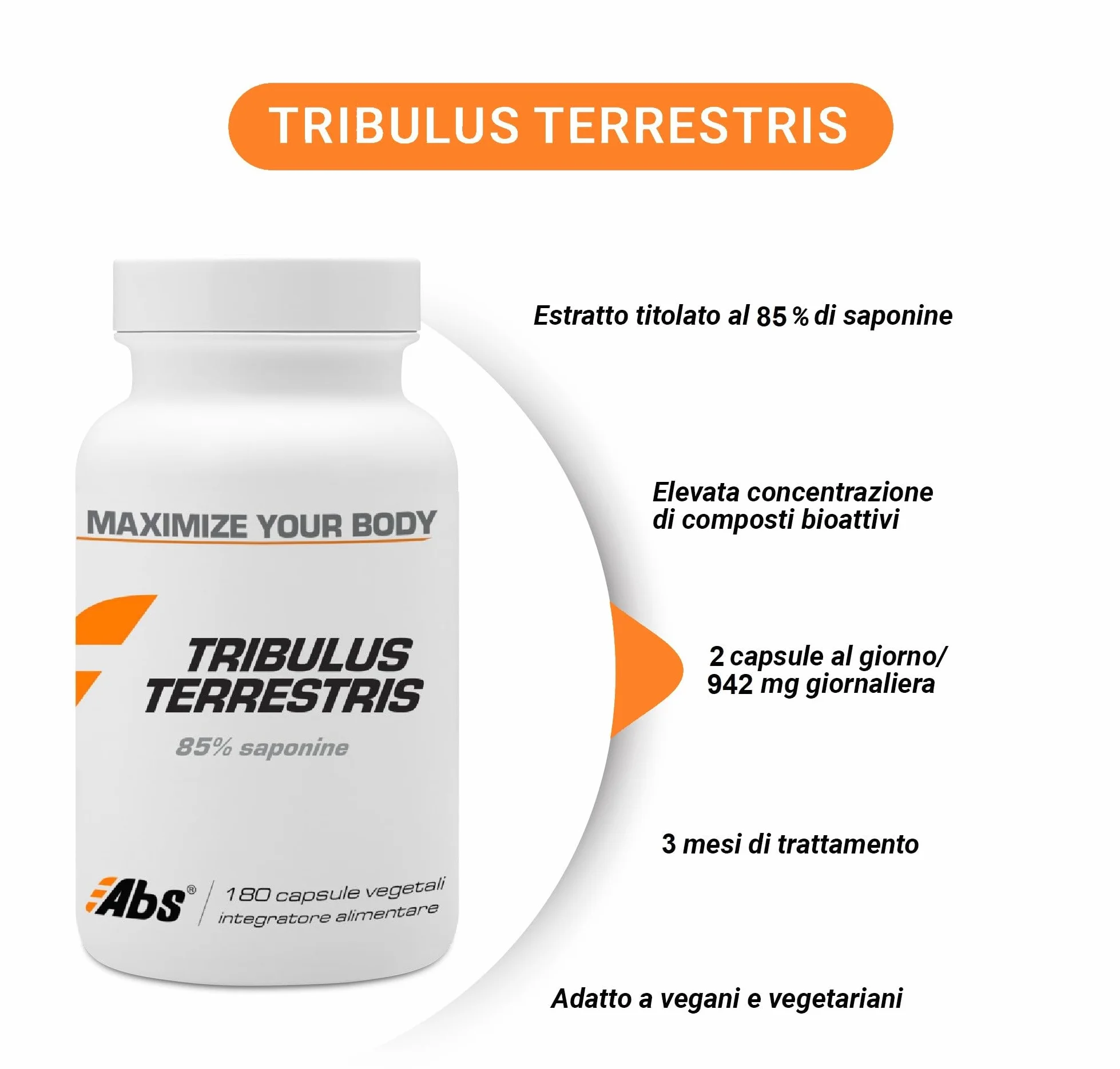 Tribulus terrestris 470 mg 180 capsule Titolato 85% saponine Tono muscolare Energia