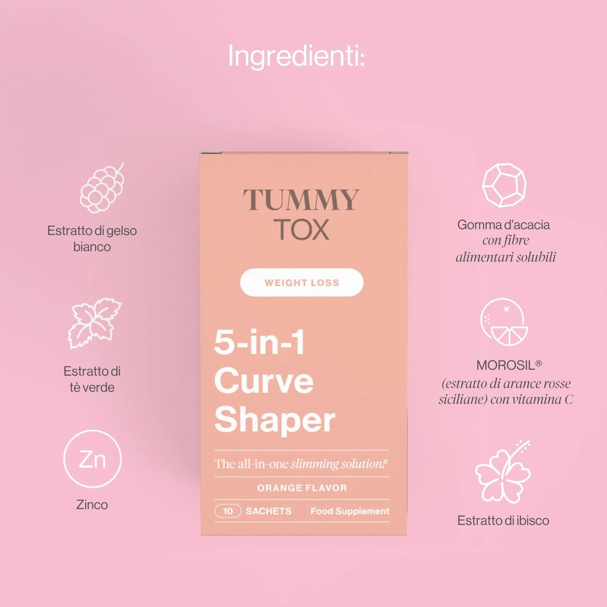 Curve Shaper 5-in1 - con Morosil, Te Verde, Ibisco, Vitamin C - Fornitura per 30 giorni - con E-book Gratis - Tummy Tox