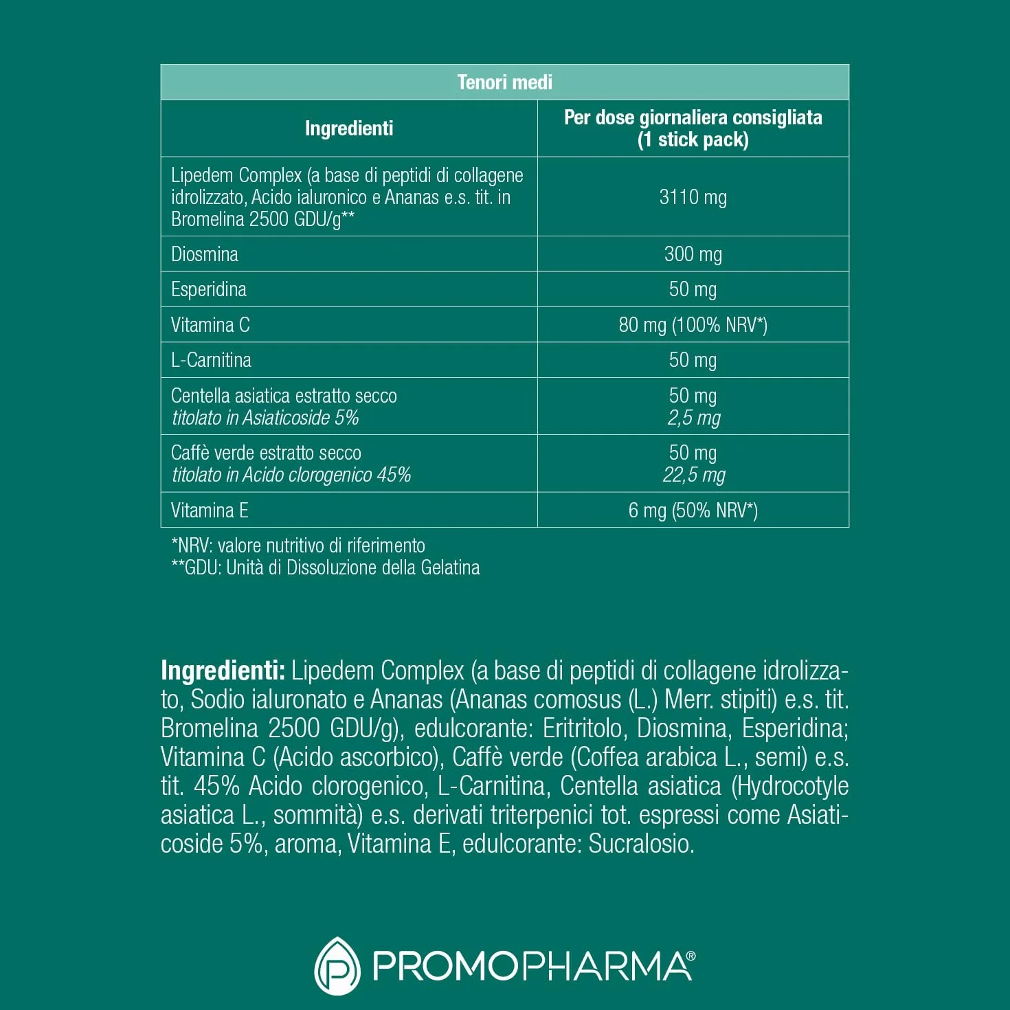 Liped-Kontrol Integratore Microcircolo Lipedema Linfedema Drenante Gambe Pesanti Anti-Cellulite Collagene Idrolizzato Acido Ialuronico Bromelina 60 stick pack 5g