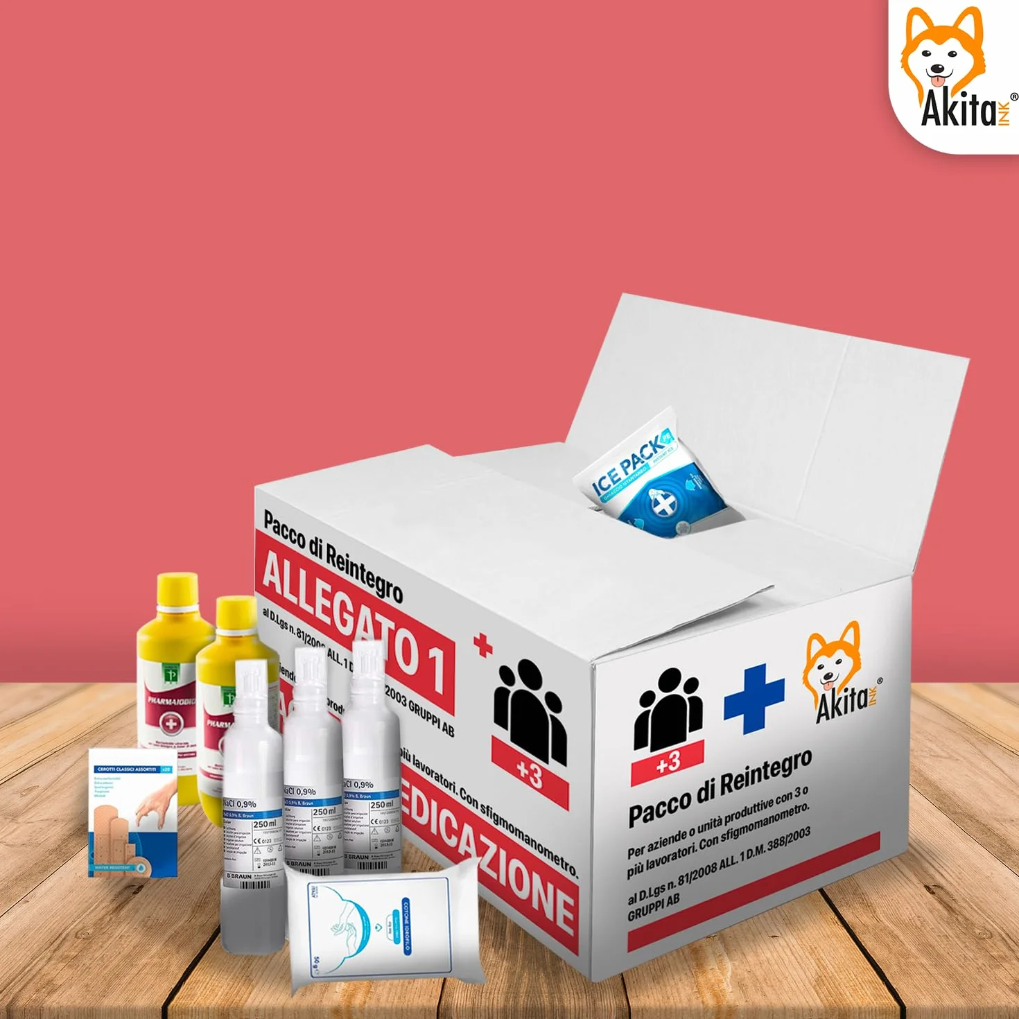 Kit reintegro medicazione cassetta pronto soccorso aziendale Conforme 388/DL81 Made in Italy