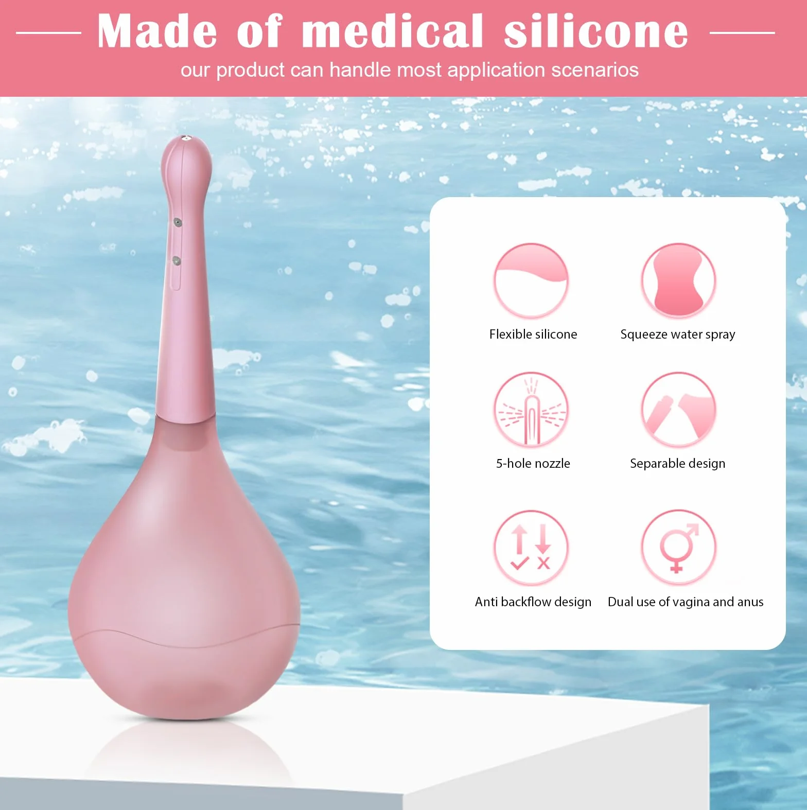 Wyety Irrigatore per Doccia Anale e Vaginale, Clistere Enema, Doccia Intima Rosa