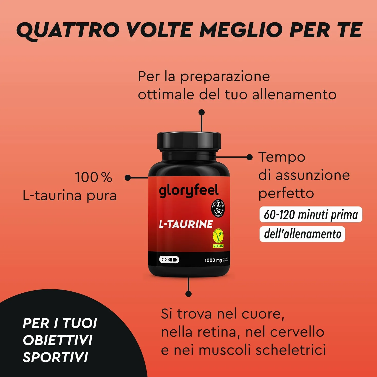 L-Taurina 1000 mg Alto Dosaggio, 3 Mesi, Aminoacido Puro Vegan per Allenamento