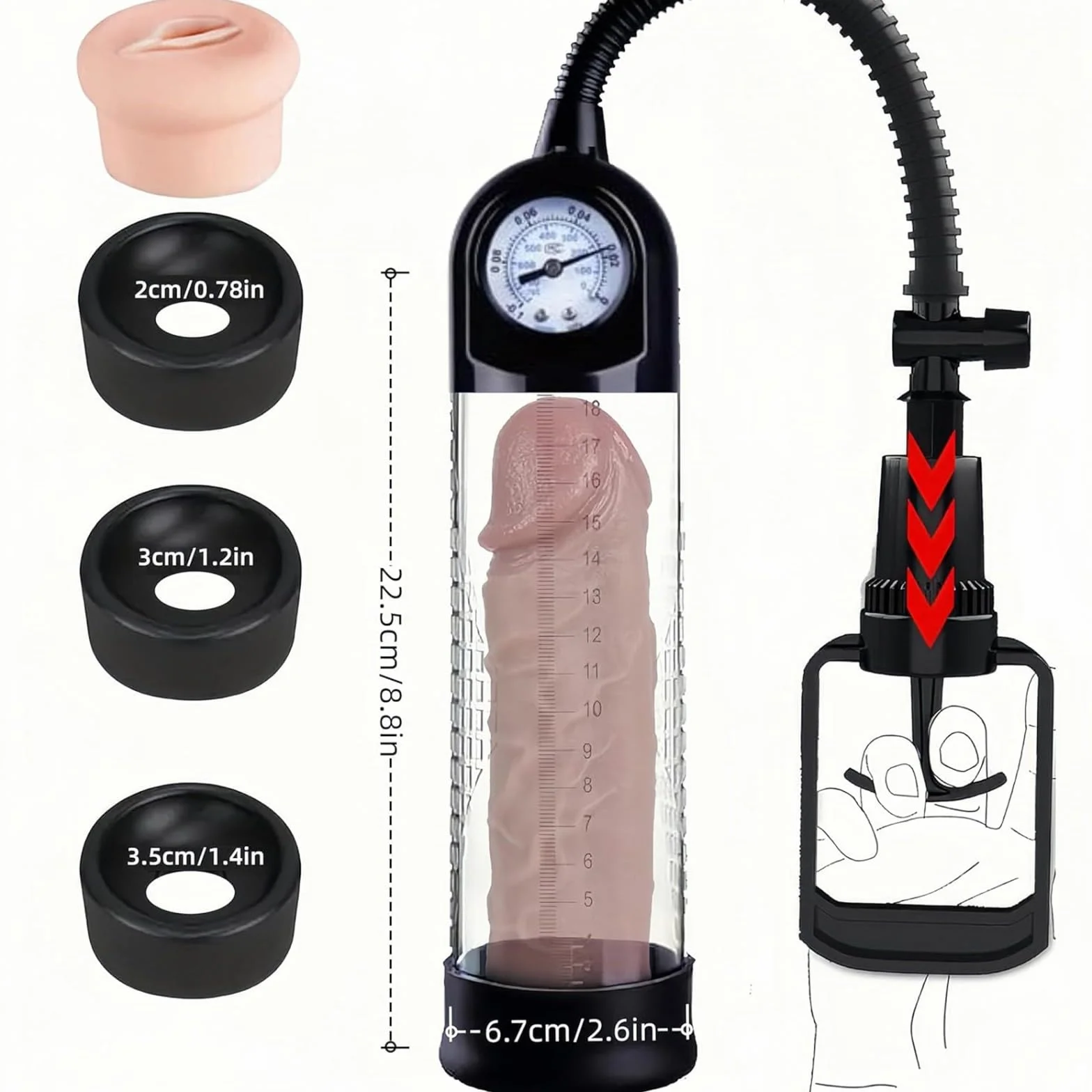 Pompa per con manometro – Aumento della potenza del pene allungamento dell'erezione aiuto impotenza allargamento del pompa a vuoto per uomini