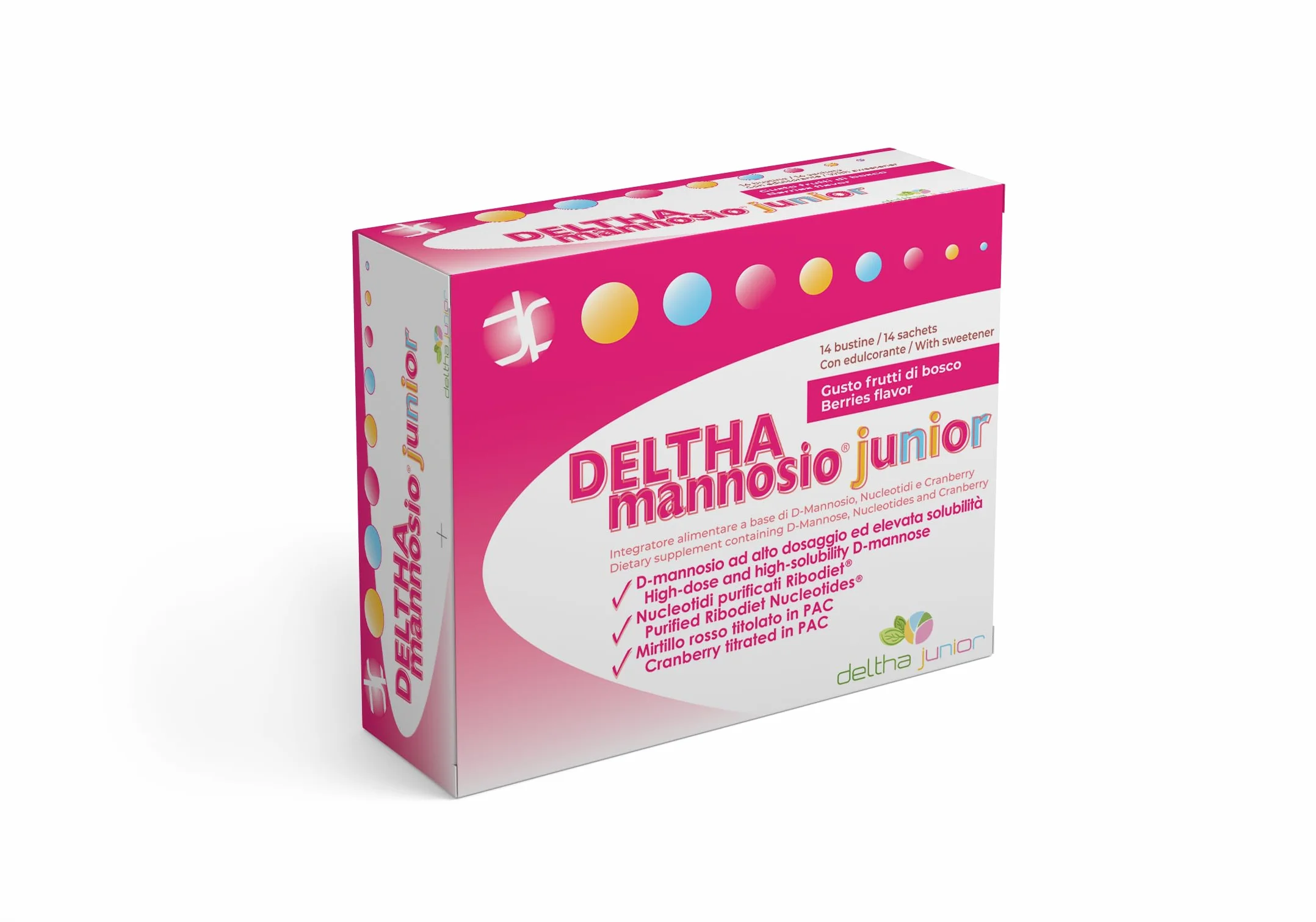 DELTHAmannosio Junior D Mannosio alto dosaggio 500mg Mirtilli rossi e nucleotidi purificati Made in Italy per le vie urinarie dei bambini