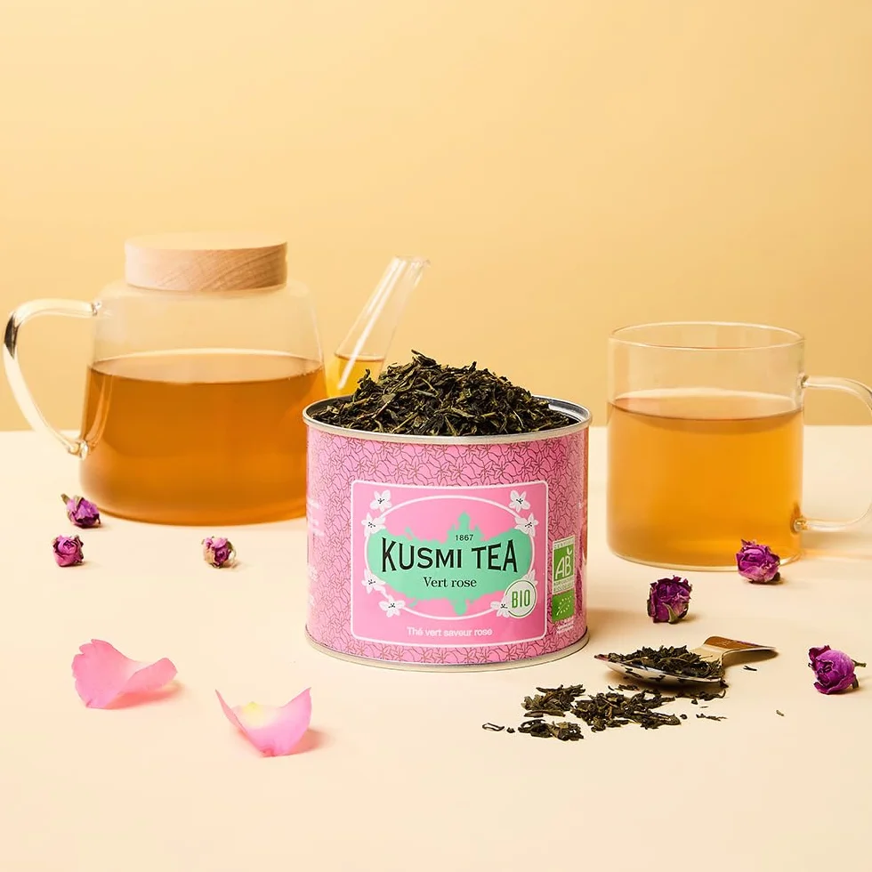Kusmi Tea - Verde alla Rosa Bio - Tè Verde Biologico - Miscela di Tè Verde con Rosa - Tè in Foglie Sfuse - Scatola di Tè da 100g - Quantità per circa 50 tazze