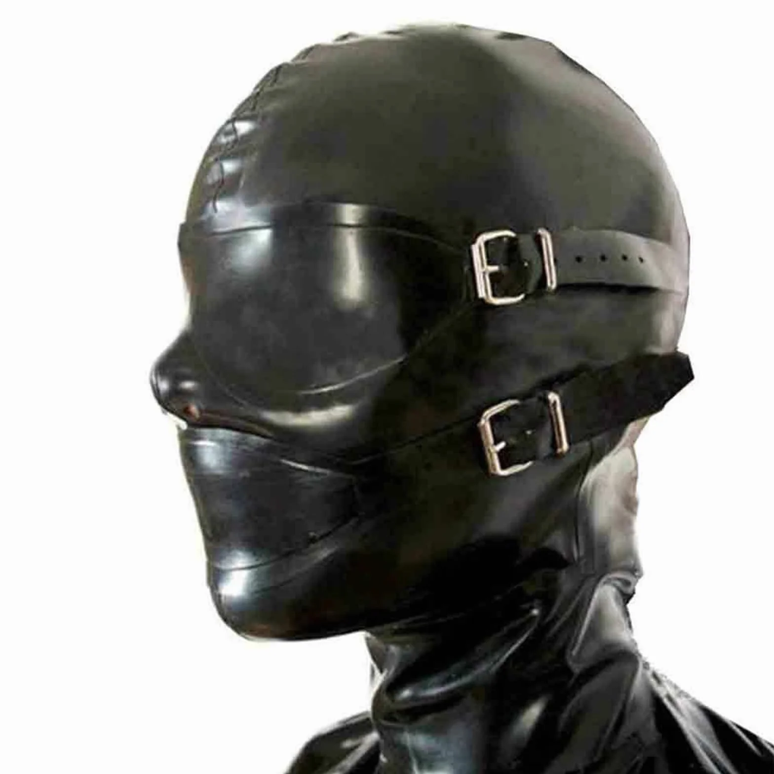 Lattice Testa Coperchio Facciale Maschera Viso con Tappo Bocca Cosplay Sexy Latex