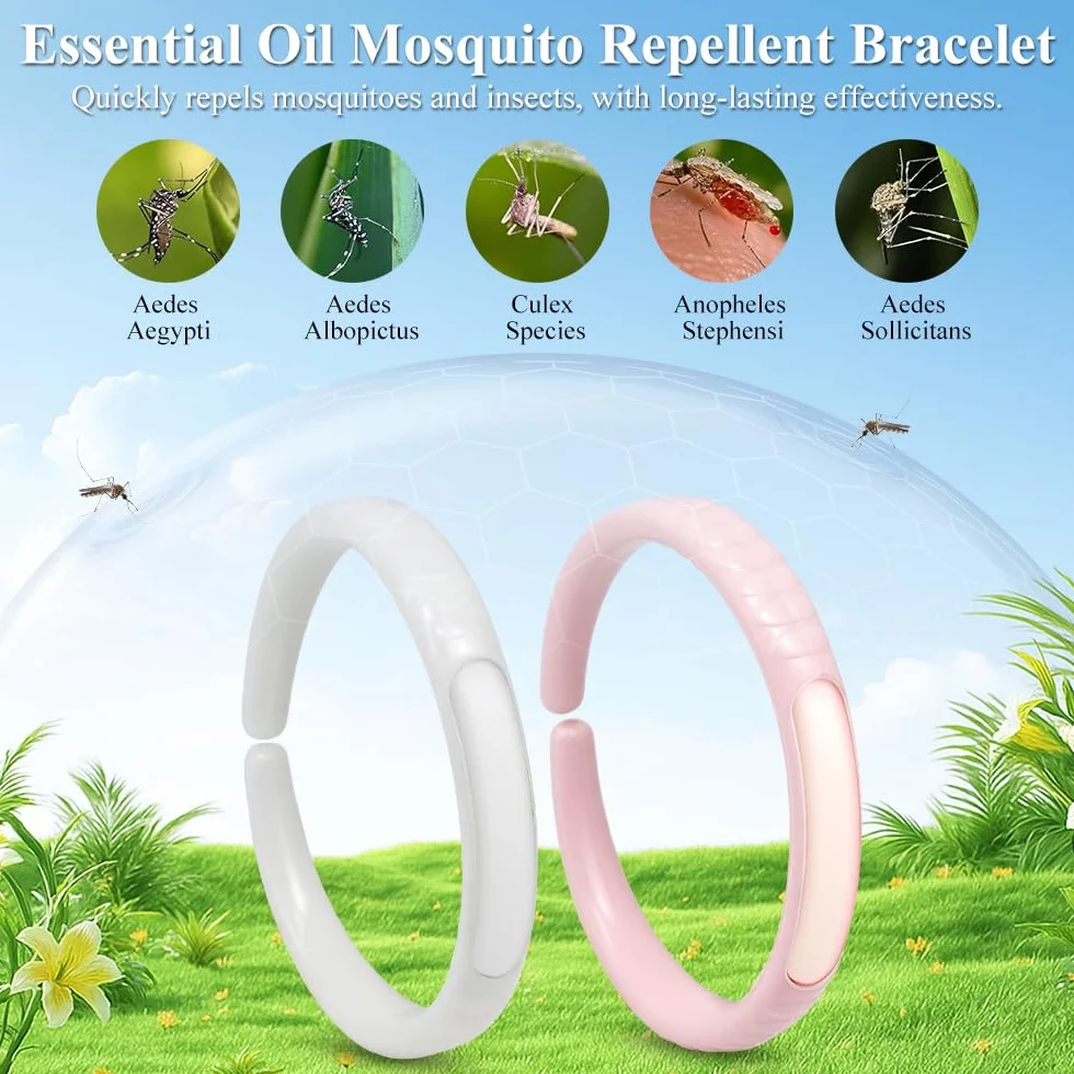 Bracciale repellente zanzare con olio essenziale, regolabile, 2 Pezzi