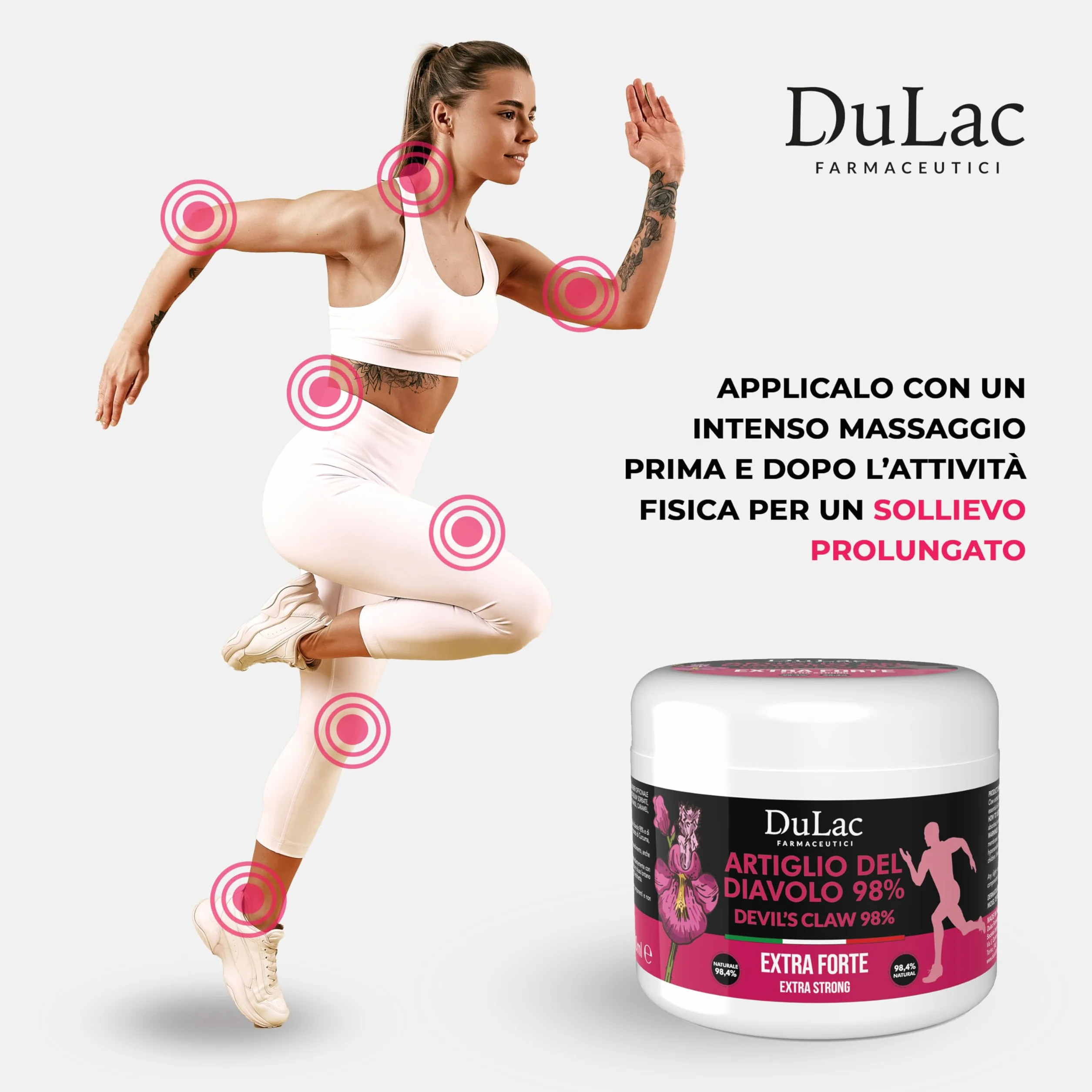 Dulac Artiglio del Diavolo 98% 500 ml Gel per Massaggio Muscolare Effetto Rinfrescante con Zenzero e Mentolo