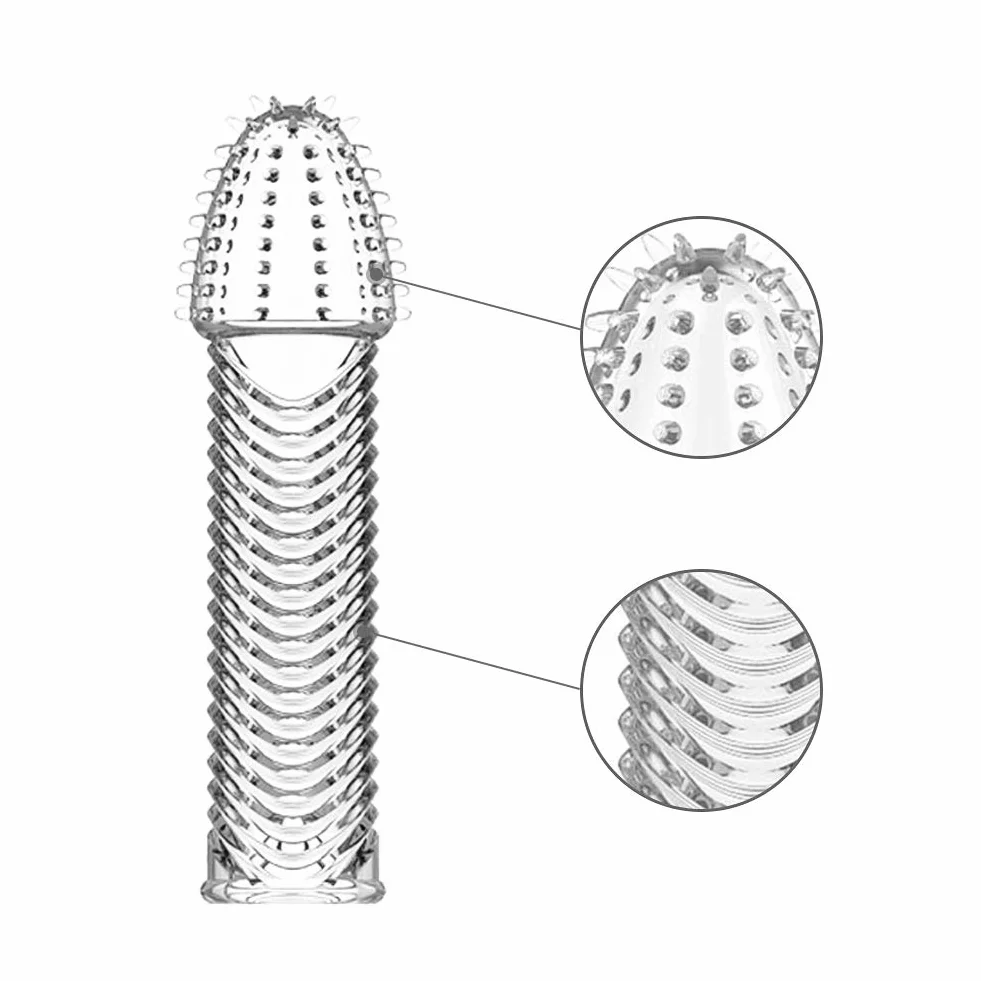 Confezione da 4 custodie spesse in silicone trasparente, riutilizzabili, per stimolazione intensiva del pene e miglioramento dell'erezione