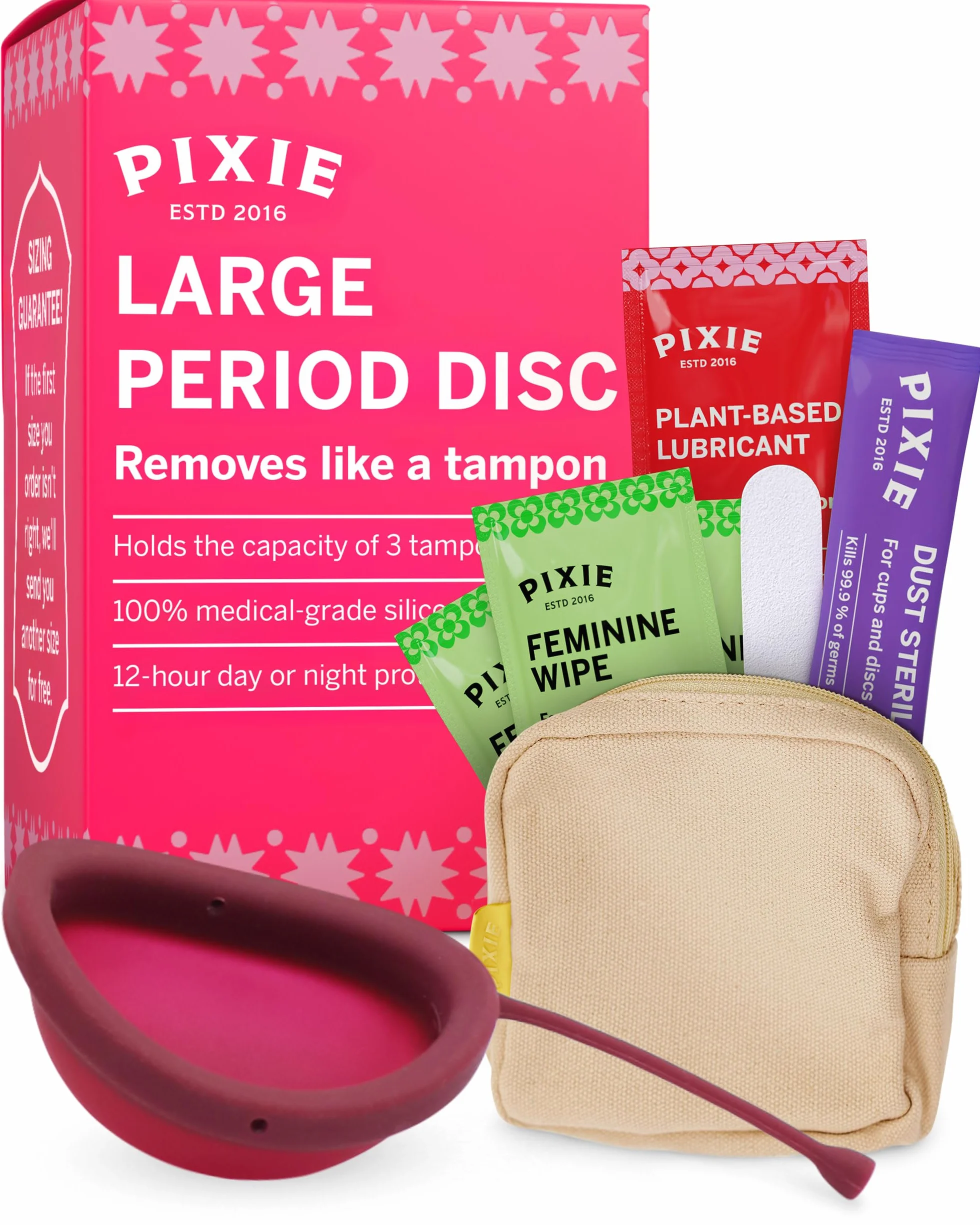 Pixie Cup Disco mestruale morbido – classificato 1 per la maggior parte dei dischi mestruali riutilizzabili – stelo rimovibile – usura per 12 ore – silicone di grado medico – alternativa a tamponi,