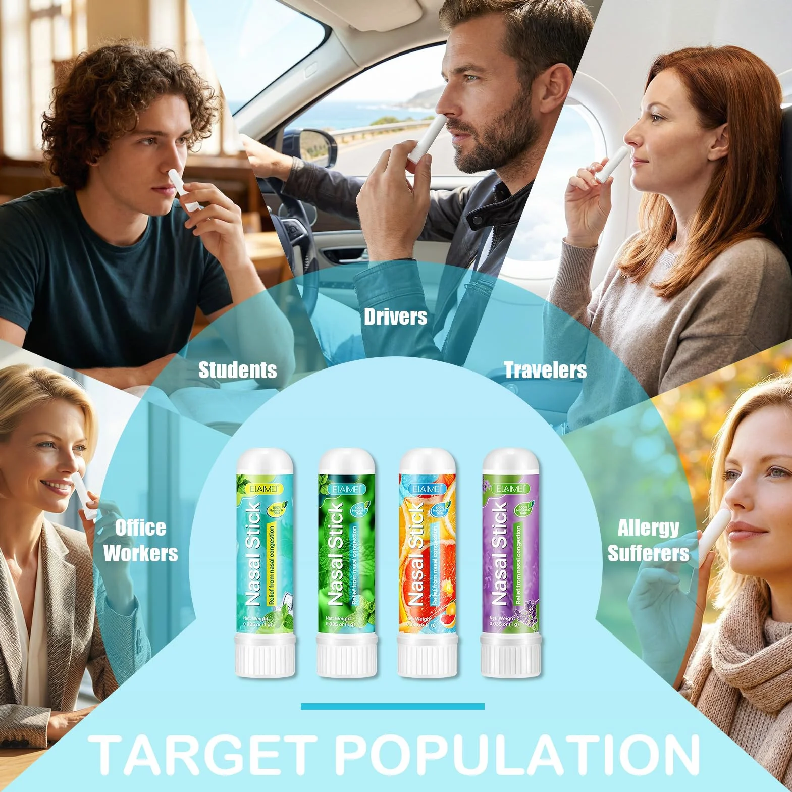 Nasal Stick 4 Pack, Bastone Nasale Agli Oli Essenziali, Effetto Fresco Lenitivo,Rilassa la Mente e il Corpo,Migliora la Concentrazione,Inalatore Nasale-Menta, Menta Piperita, Arancia, Lavanda