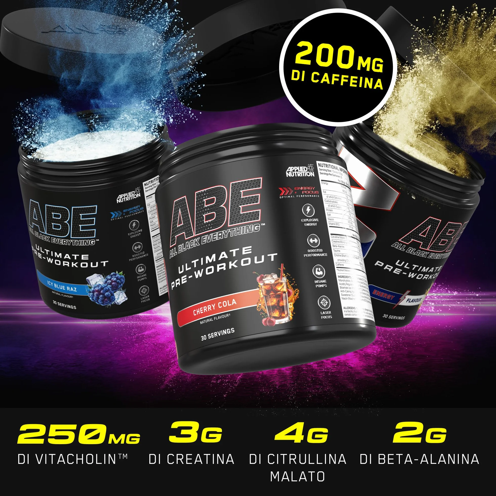 Applied Nutrition ABE All Black Everything Pre Workout Powder Energy, Performance fisica con citrullina, creatina, beta alanina, caffeina, Vitamina B complex, 315 gr, 30 porzioni (Strawberry Mojito)