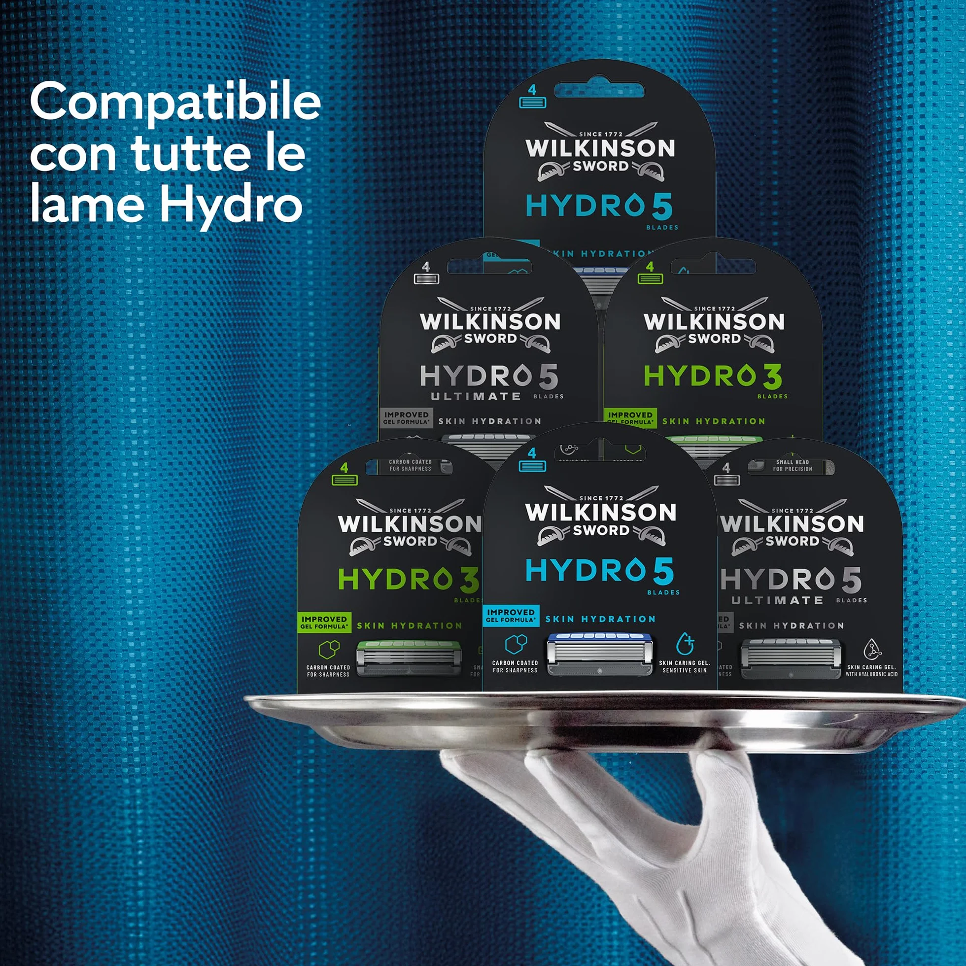 Wilkinson Sword Hydro 5, rasoio da uomo ad azione idratante con lame rivestite in carbonio, manico + 1 ricarica