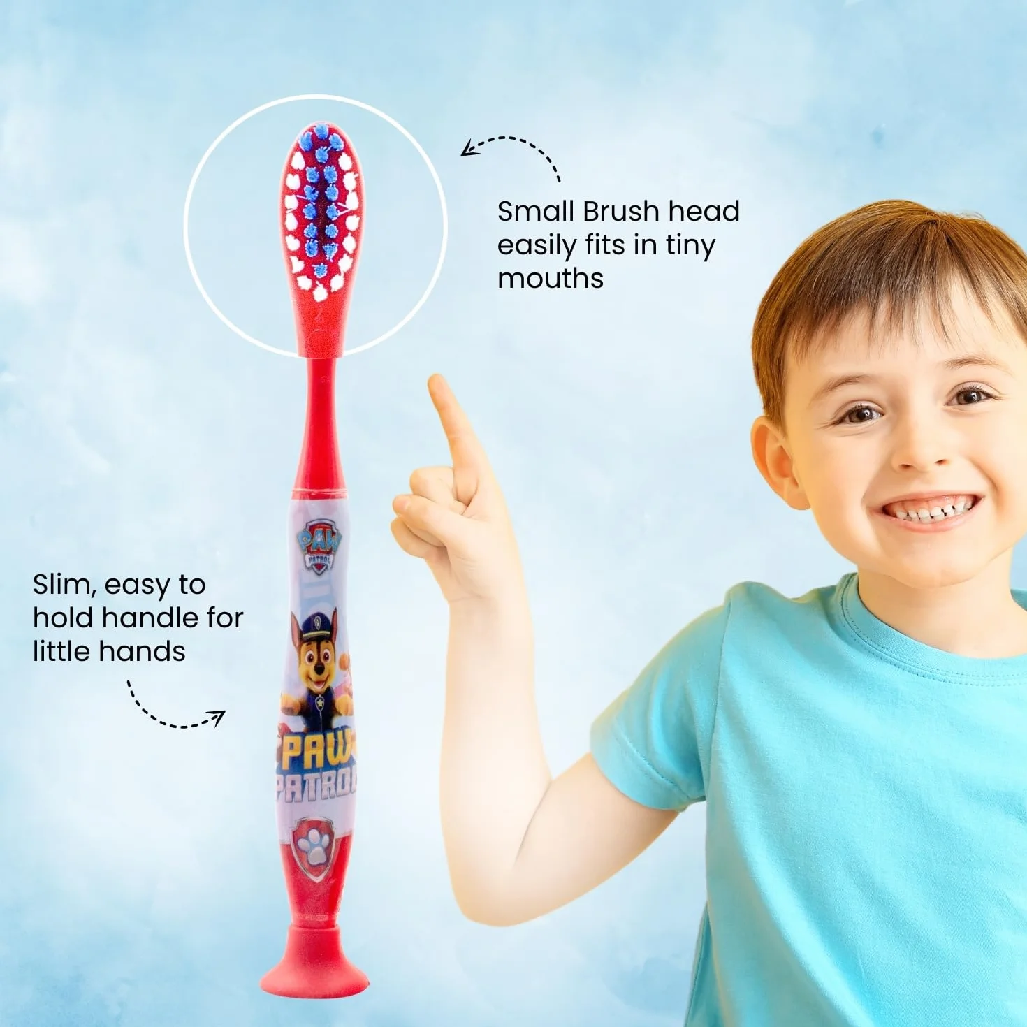 Paw Patrol, set da viaggio per bambini, include dentifricio aromatizzato alla fragola e spazzolino a setole morbide con ventosa e tappo protettivo, kit per l'igiene orale adatto ai viaggi per bambini