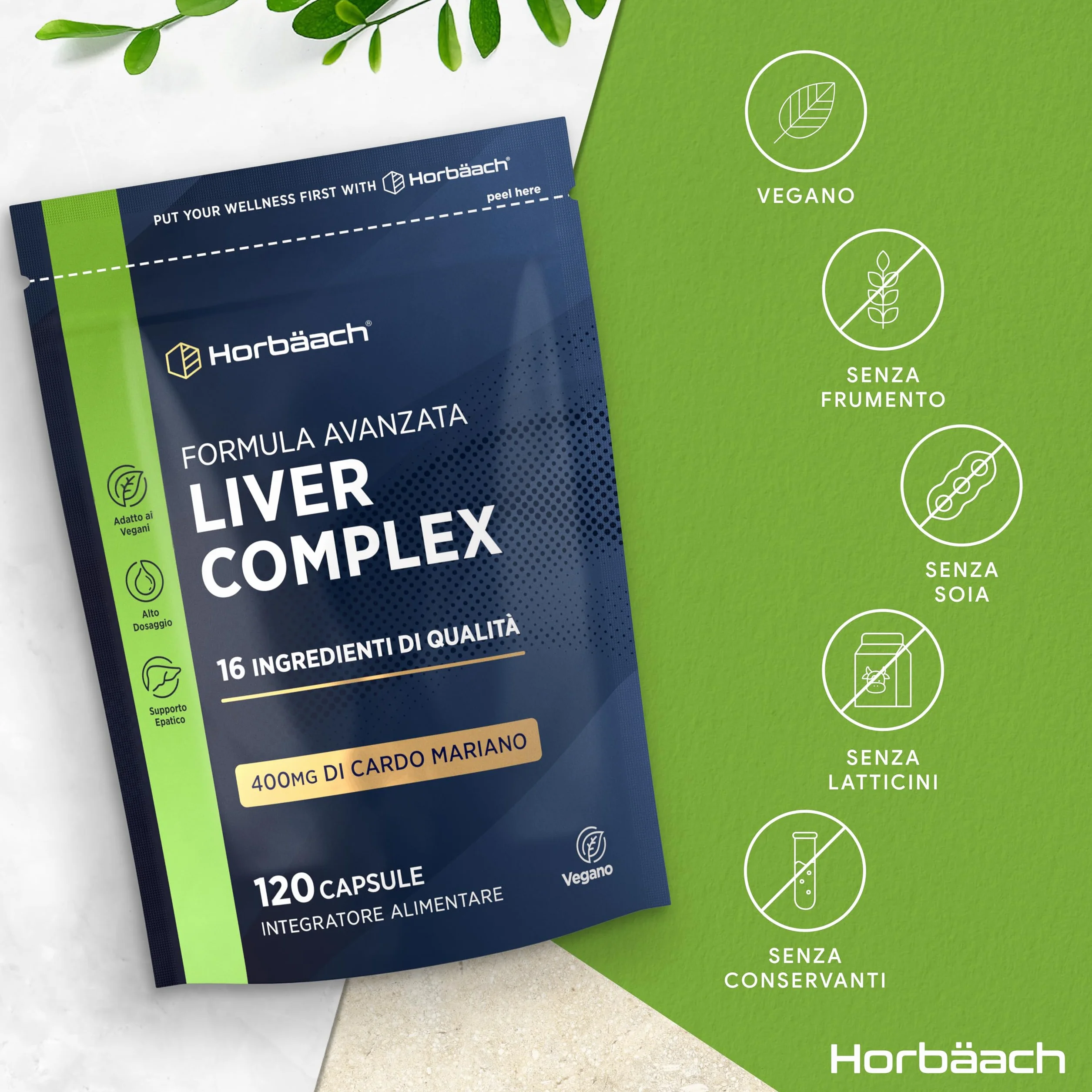 Horbaach Liver Complex 120 Capsule Vegane Integratore Depurativo Fegato Funzione Epatica