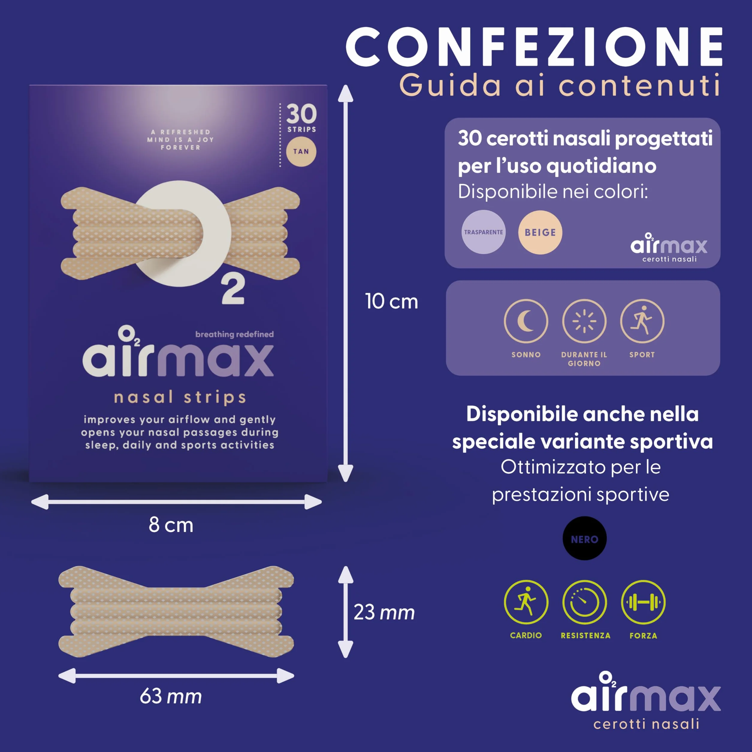 Cerotti nasali Air Max extra resistenti 30 pezzi anti russamento aumenta flusso d'aria
